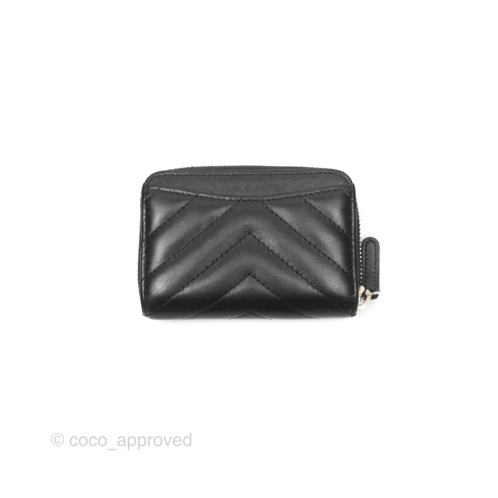 Chanel Chevron Zipped Coin Purse - Black Lambskin with Gold Hardware | Luxury Small Wallet for Women | Perfect for Parties, Travel & Everyday Use