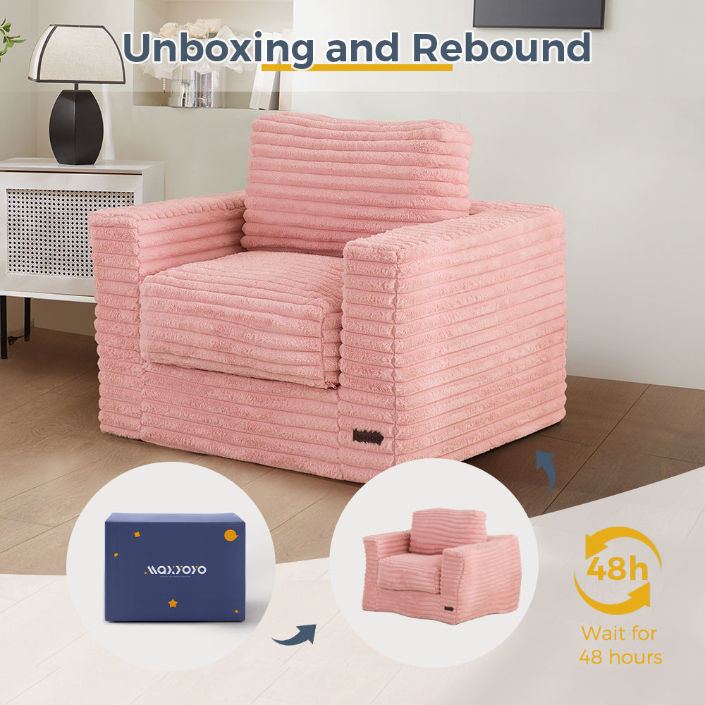 MAXYOYO Giant Bean Bag Chair - Soft Striped Faux Fur Floor Sofa with Removable Pillows & Armrests, Pink - Perfect for Living Room, Bedroom, Gaming Room & Dorm Decor