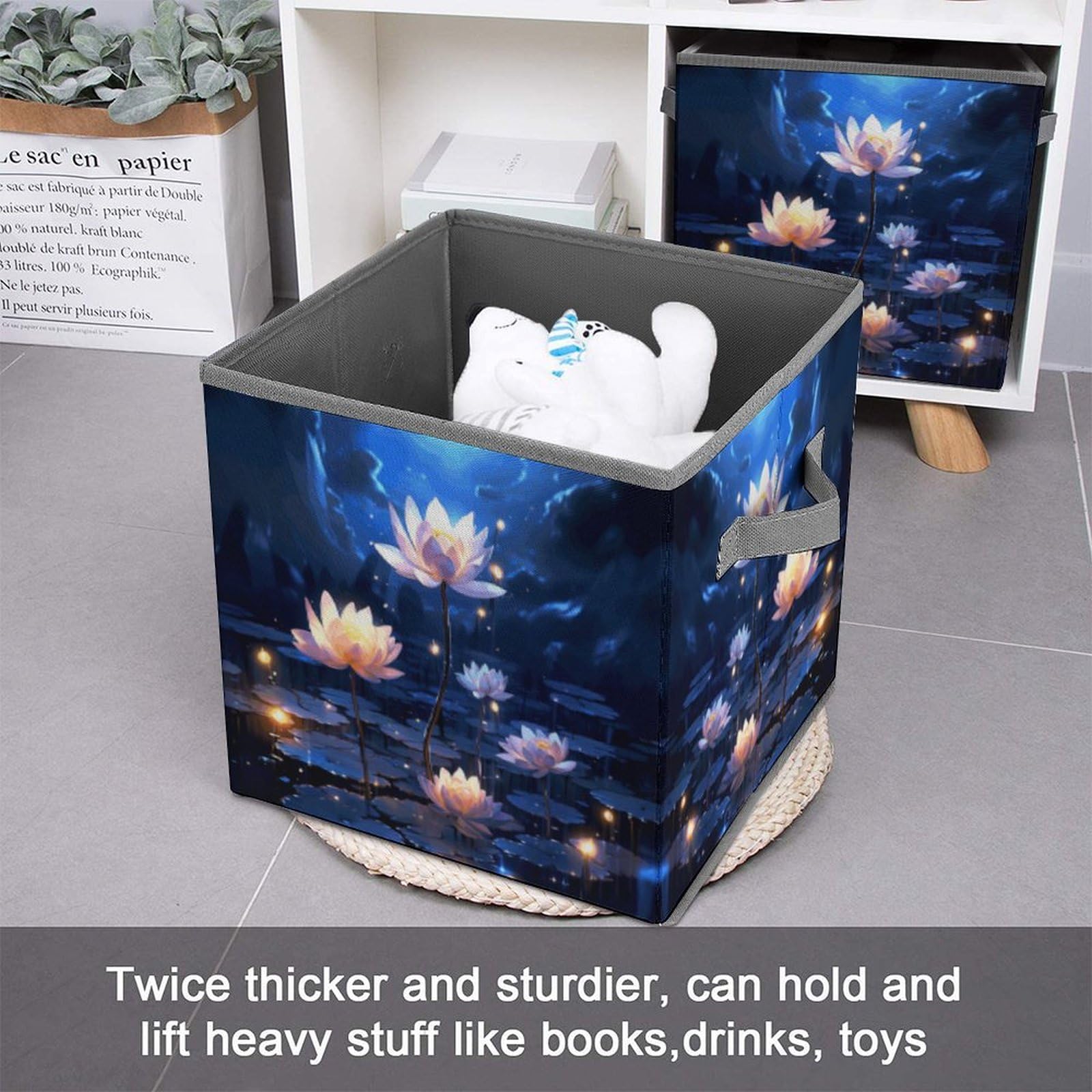 Collapsible Storage Bins with Night Flowers Print - Foldable Storage Box with Dual Handles for Closet, Bedroom, Office & Outdoor Use - Perfect for Organizing Clothes, Toys, and Home Decor