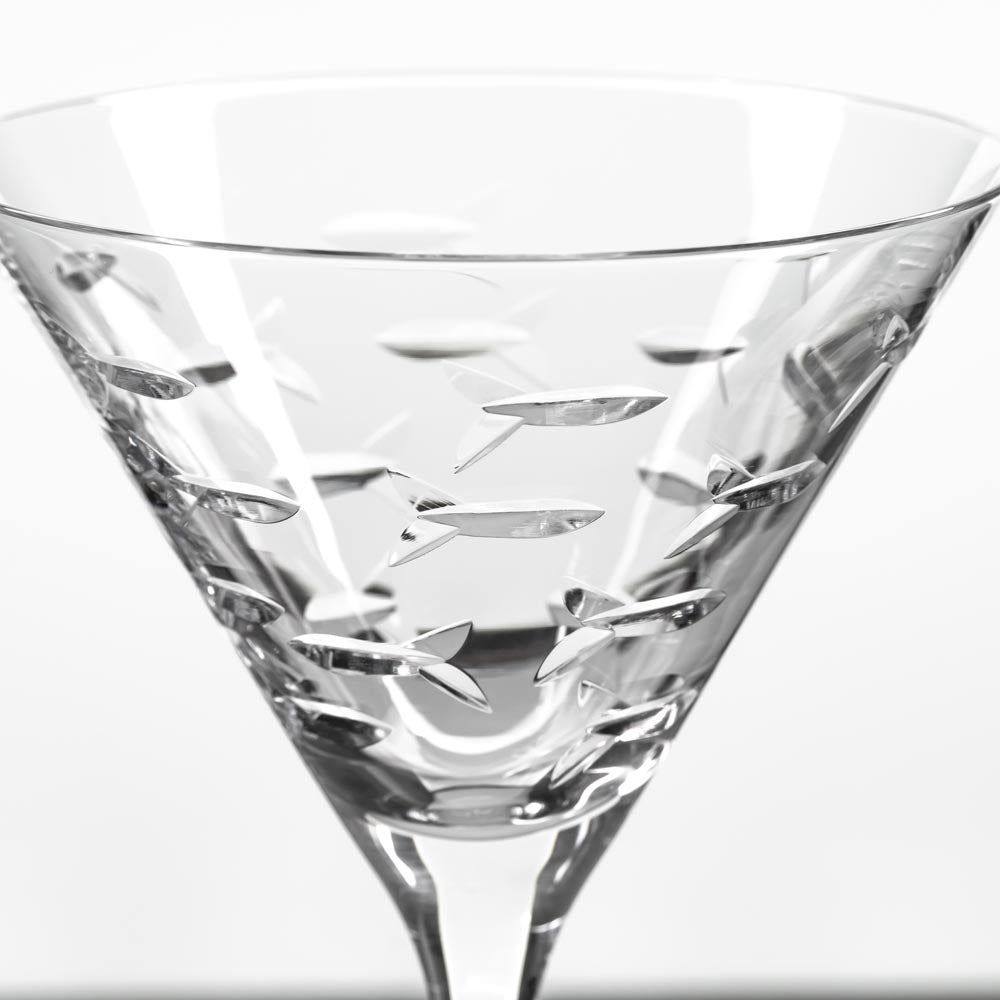 School of Fish 10oz Martini Cocktail Glass Set of 2 - Elegant Barware for Home Entertaining & Party Decor