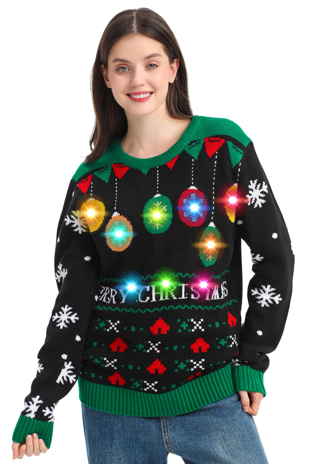 MGparty Women's Ugly Christmas Sweater - Light Up Novelty Holiday Pullover for Xmas Parties | Funny Festive Gift for Office, Family Gatherings & Ugly Sweater Contests