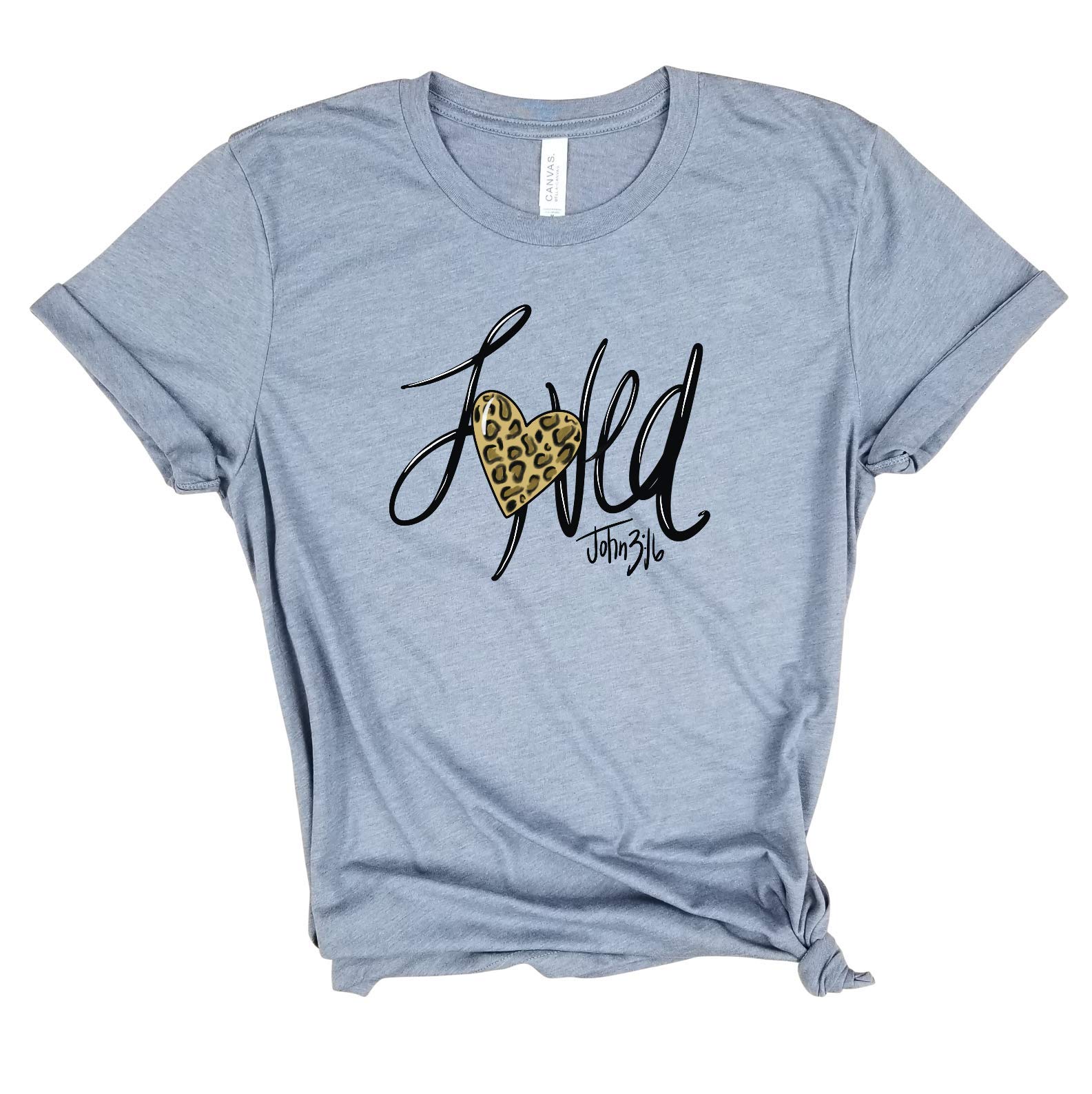 Loved Leopard Heart John 3:16 Christian T-Shirt - Bible Verse Faith Apparel for Easter, Valentine's Day & Church Wear | Cute Leopard Print Tee for Women