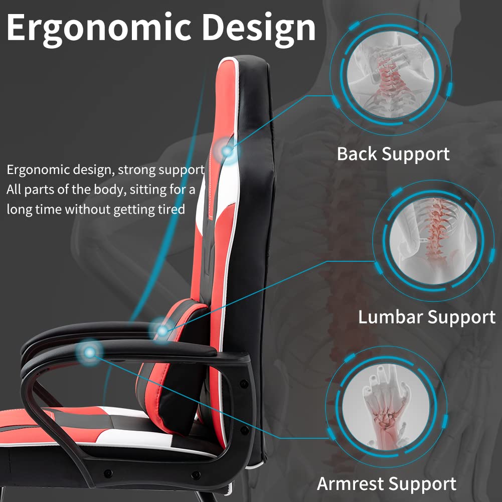 Ergonomic No-Wheels Office Chair with Arms - Sturdy Guest Chair for Home, Office & Gaming - Comfortable Desk Chair in Red for Workspace & Study