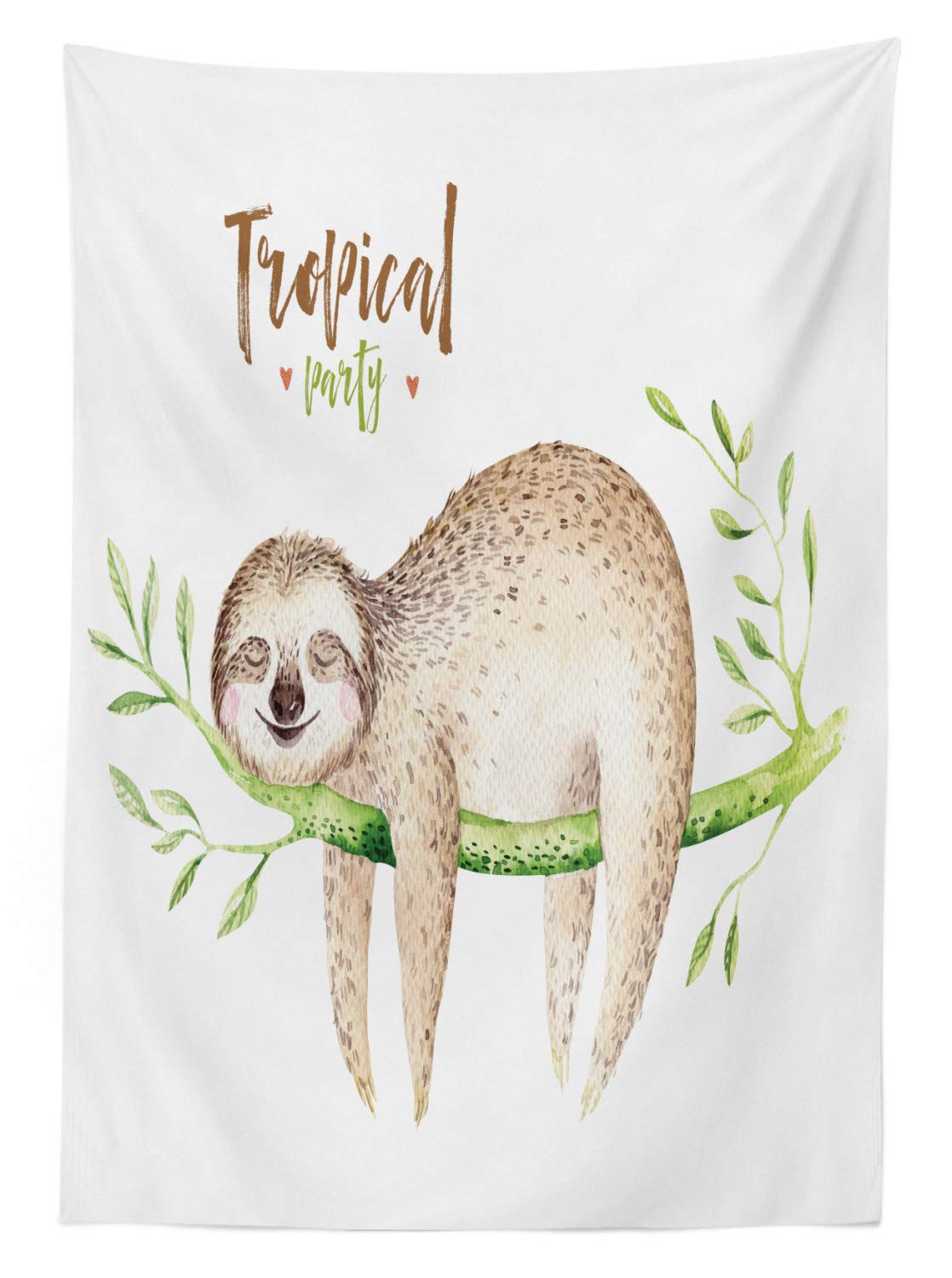 Ambesonne Sloth Waterproof Outdoor Tablecloth - Cute Sloth Sleeping on Palm Branch Wildlife Nature Design, Washable Picnic Table Cover 58x120 Inches in Pale Brown Green - Perfect for Backyard BBQs, Camping & Outdoor Parties