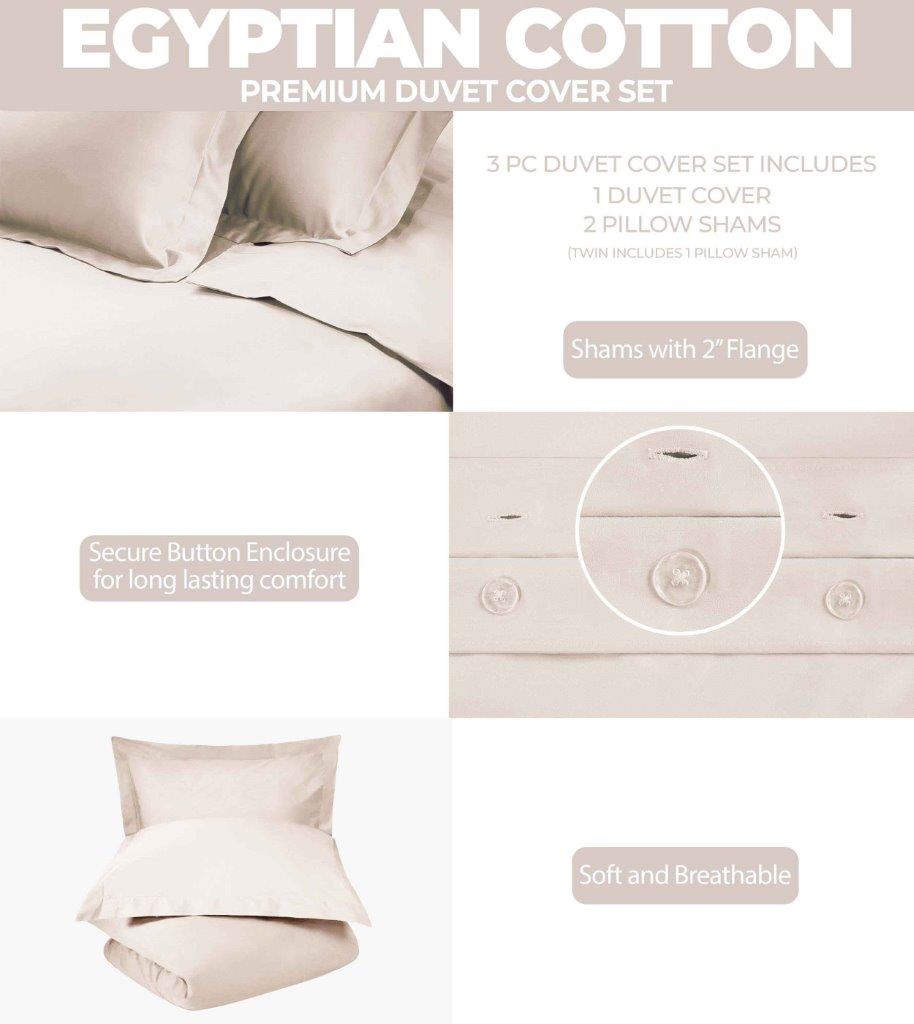Premium Egyptian Cotton 400 Thread Count Duvet Cover Set - Ultra Soft & Breathable Bedding for Luxury Hotels & Master Bedrooms