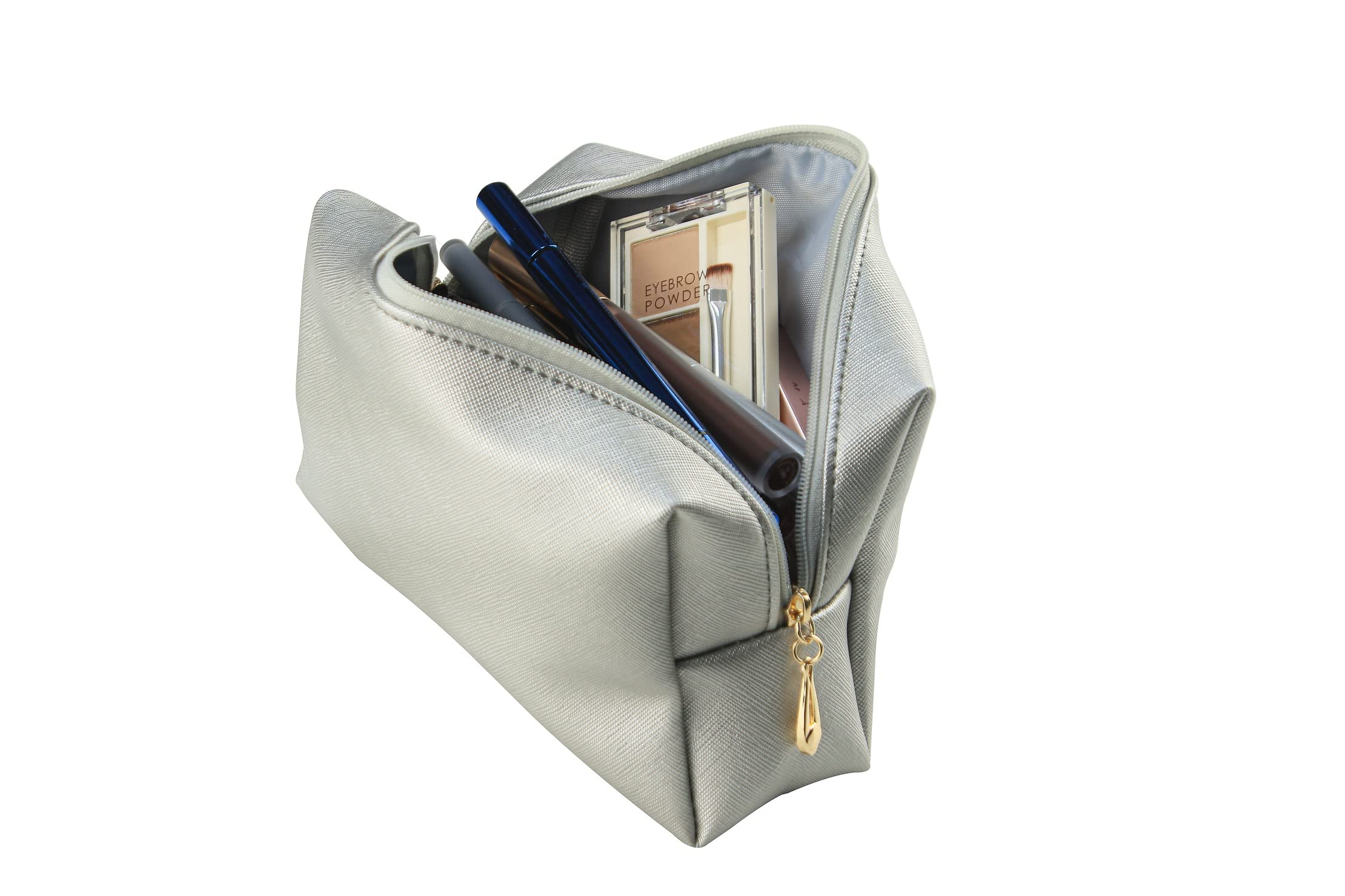 Waterproof Travel Makeup Bag for Women - Portable Cosmetic Pouch & Toiletry Organizer (Silver) | Perfect for Carry-On Essentials, Gym, Vacation & Daily Use