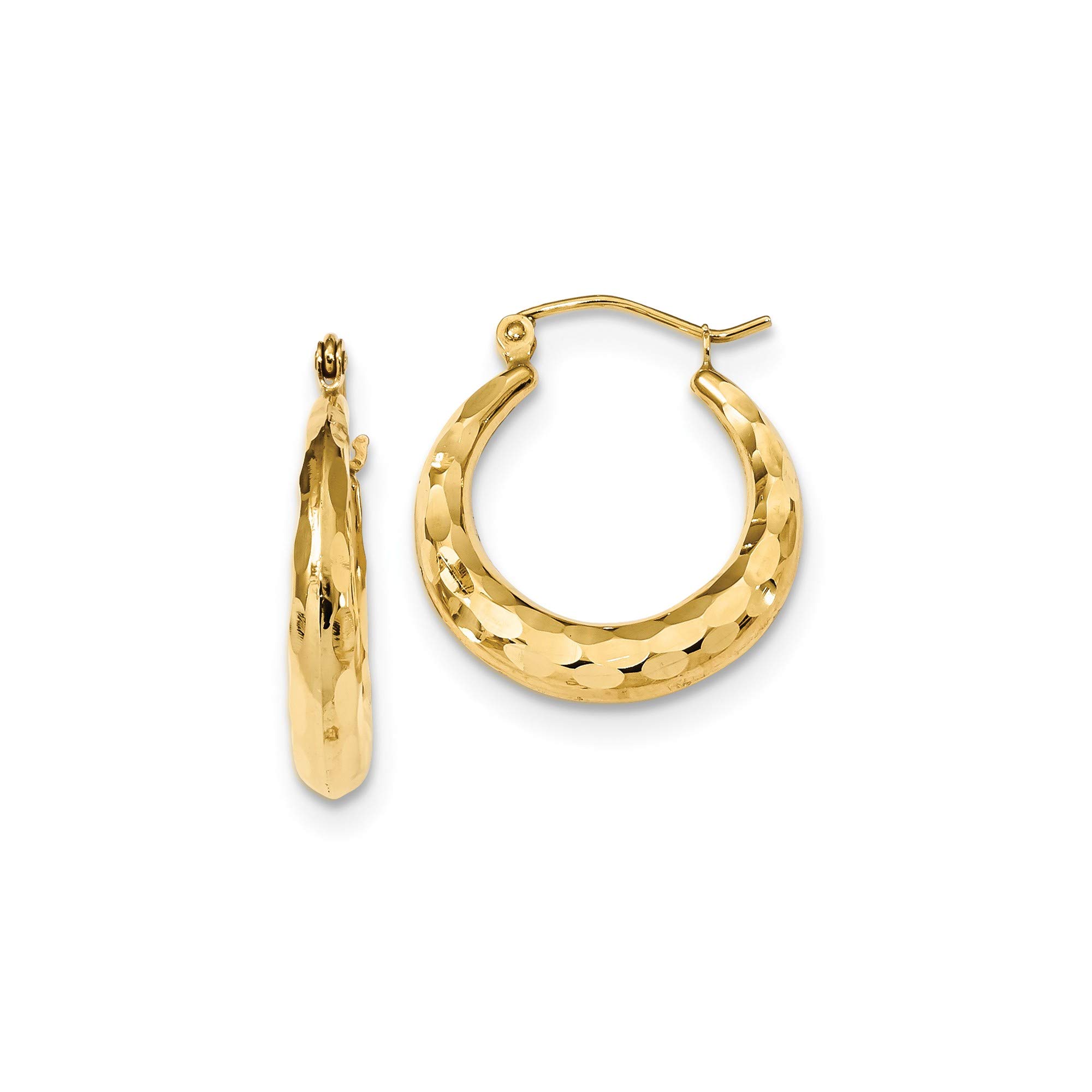 14K Yellow Gold Polished Diamond-Cut Hoop Earrings – Elegant & Timeless Jewelry for Women, Perfect for Parties, Weddings & Everyday Wear