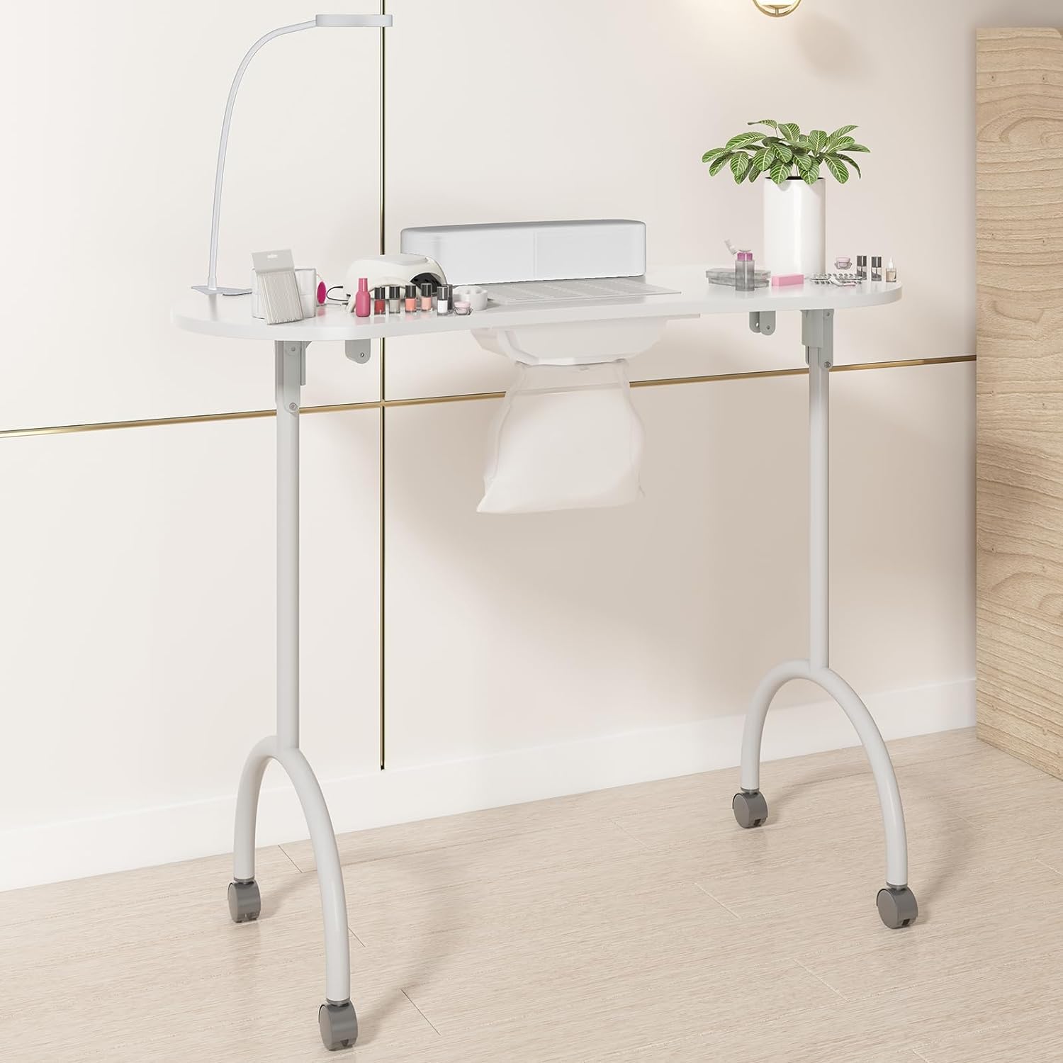 Portable Foldable Nail Table with LED Light & Dust Collector - Professional Manicure Desk with Detachable Wrist Cushion & Carrying Bag - Perfect for Home Salon, Mobile Nail Tech & Beauty Professionals