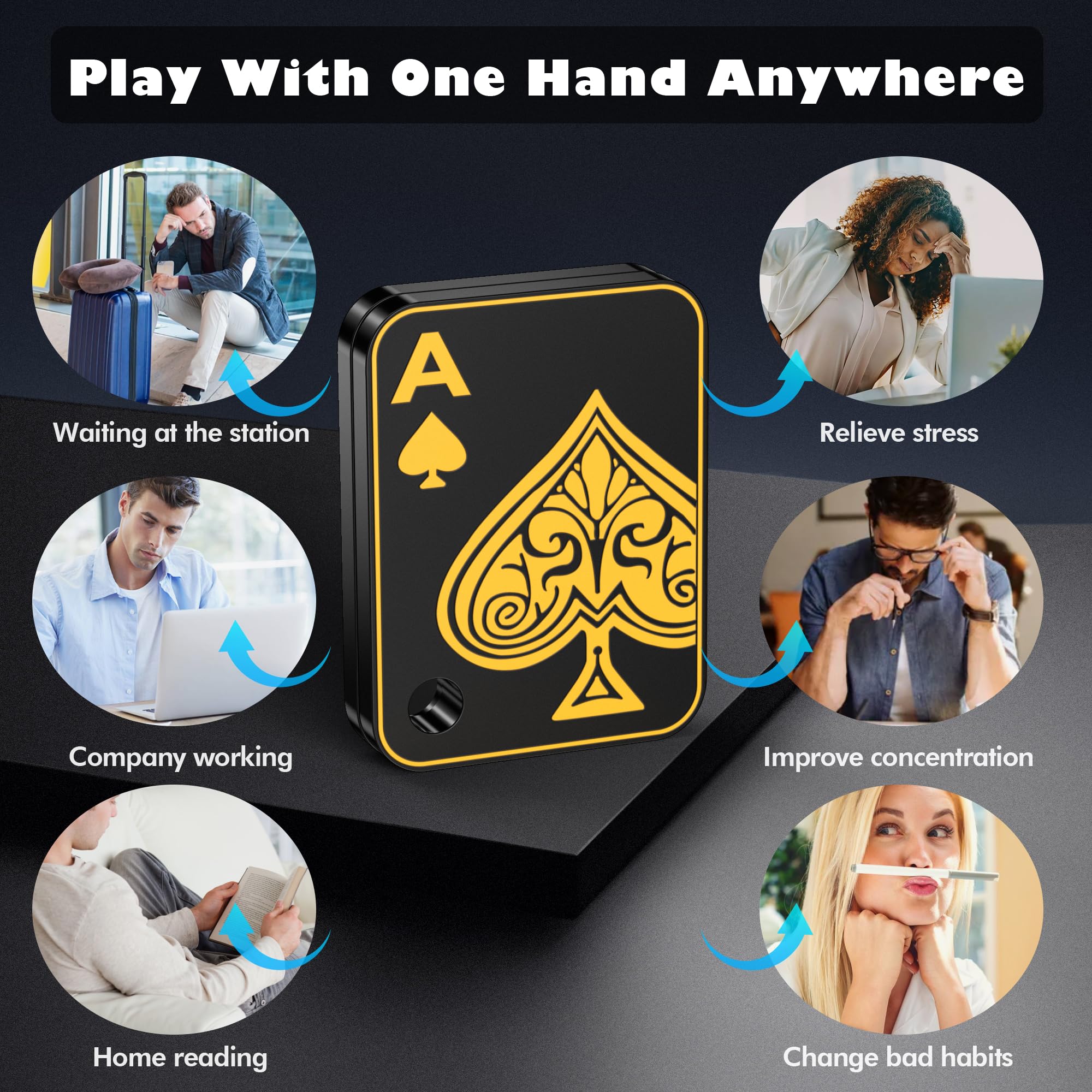 Metal Fidget Slider Toy for Adults - Magnetic Poker Push Card for Anxiety Relief, Stress Reduction & ADHD Focus - Cool EDC Desk Gadget for Office, Home & Travel (Black)