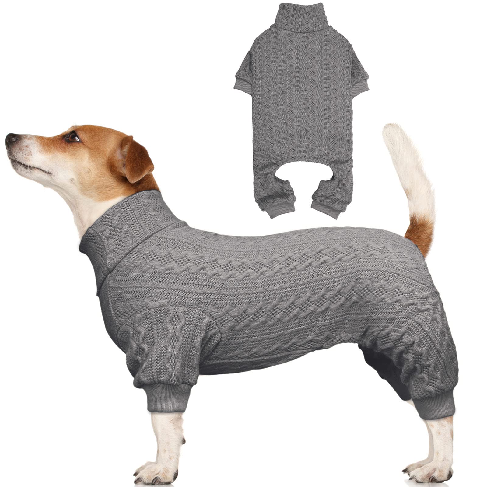 Warm Knitted Dog Sweater Turtleneck - Solid Color Puppy & Cat Sweater for Large Dogs (Grey, Size L) | Cozy Winter Pet Clothing for Outdoor Walks & Indoor Comfort