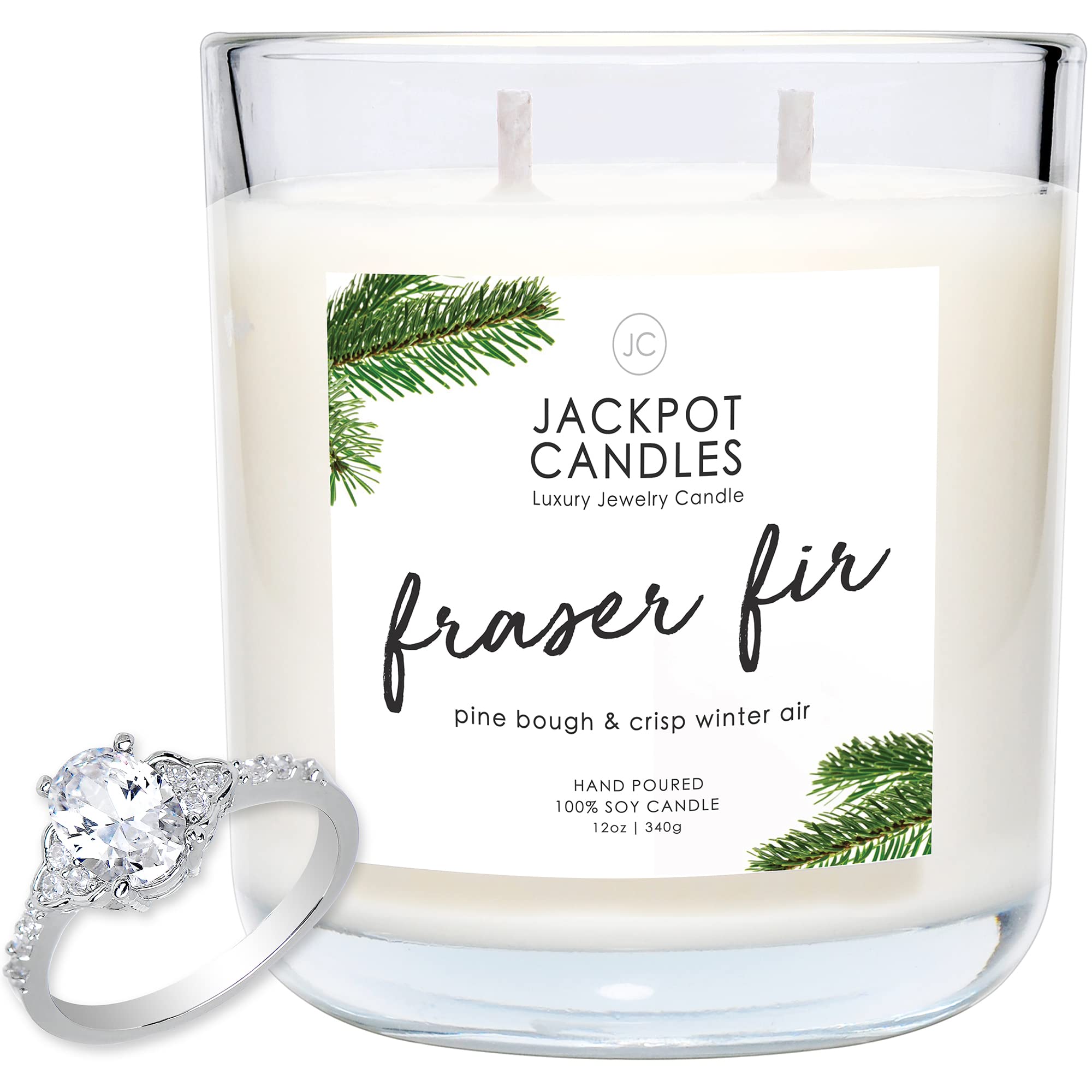 Jackpot Candles Fraser Fir Scented Candle with Hidden Ring Inside - Surprise Jewelry Prize Worth $15 to $5,000 (Size 9) | Home Decor, Gift Idea & Aromatherapy for Holidays, Relaxation & Special Occasions