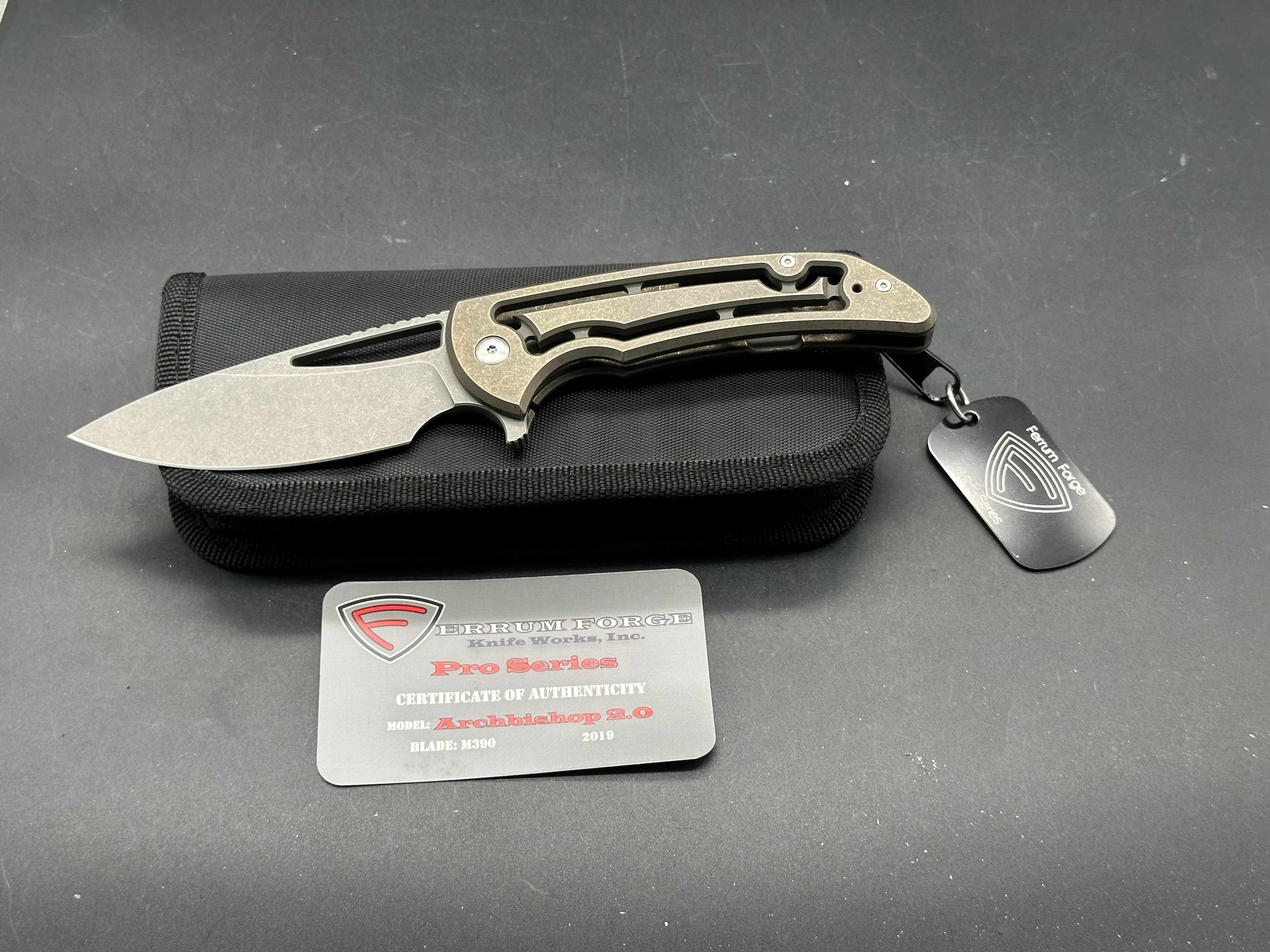 Ferrum Forge Pro Series Archbishop 2.0 Folding Knife - Premium M390 Steel Blade, Stonewashed Finish - EDC, Outdoor, Camping & Survival Gear