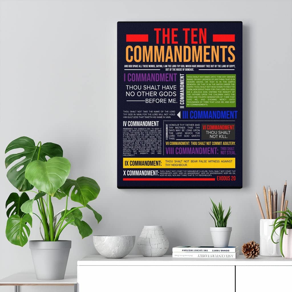 Bible Art Ten Commandments Canvas Print - Christian Home Decor & Religious Wall Art for Living Room, Bedroom, Church - Express Your Love with Inspirational Scripture Gifts