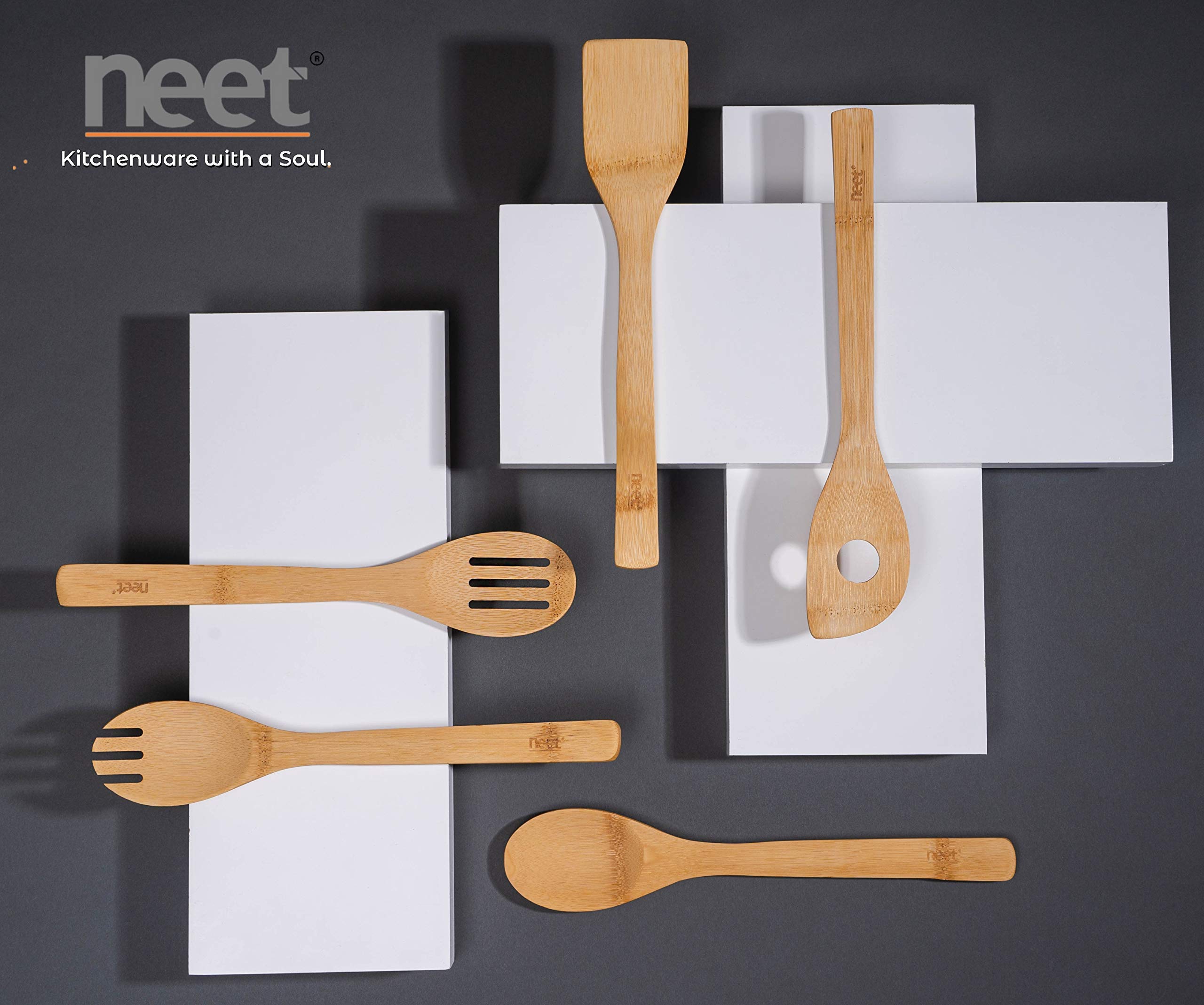 **6-Piece Organic Bamboo Cooking Utensil Set - Wooden Spoons & Spatula for Nonstick Cookware, High Heat Stirring - Includes Holder - Perfect for Everyday Use & Gifts (Ideal for Sauteing, Baking & Serving)**