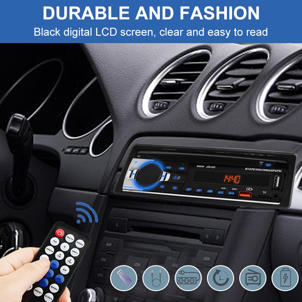 Bluetooth Single Din Car Stereo Receiver with Hands-Free Calling & App Control | AM/FM Radio, Dual USB, SD, AUX Input | No CD Player | Perfect for Commuting, Road Trips & Upgrading Older Vehicles