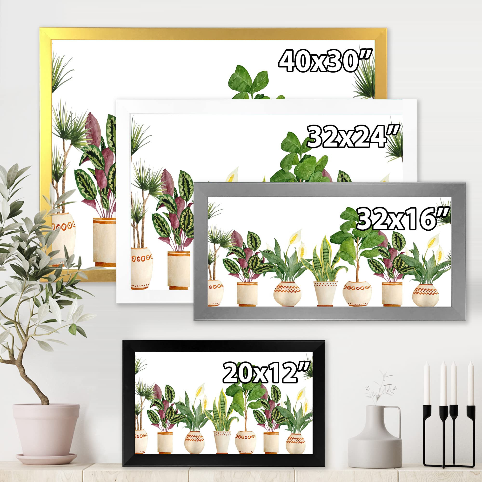 DesignQ Trio of Houseplants - Sansevieria Snake Plant in Farmhouse Framed Wall Art | Home Office Decor, Living Room Greenery, Housewarming Gift