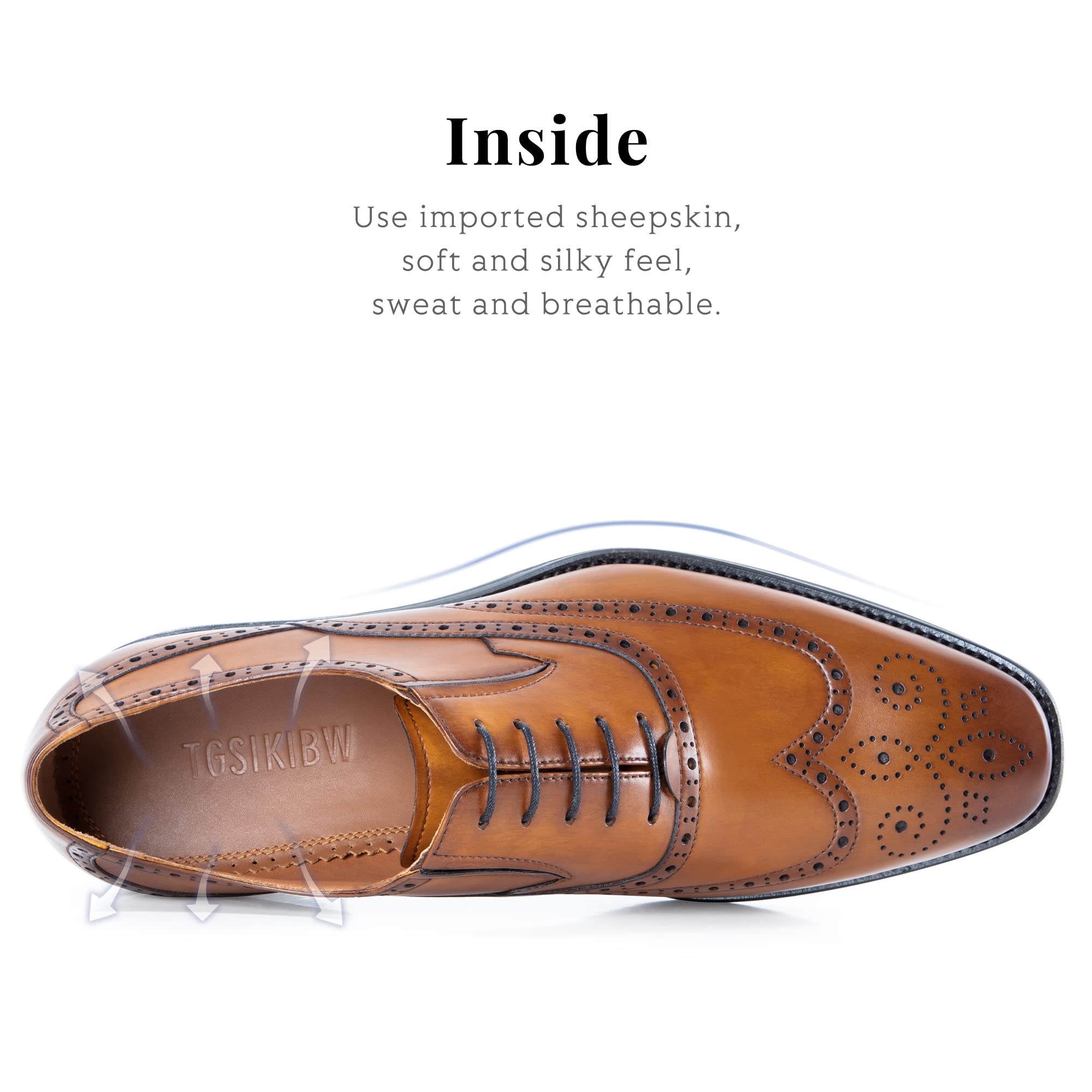 Men's Oxford Dress Shoes - Classic Low Heel Leather Brogue Wingtip Formal Shoes for Business, Office & Wedding | Gatsby Style Black Leather Shoes for Professional & Special Occasions