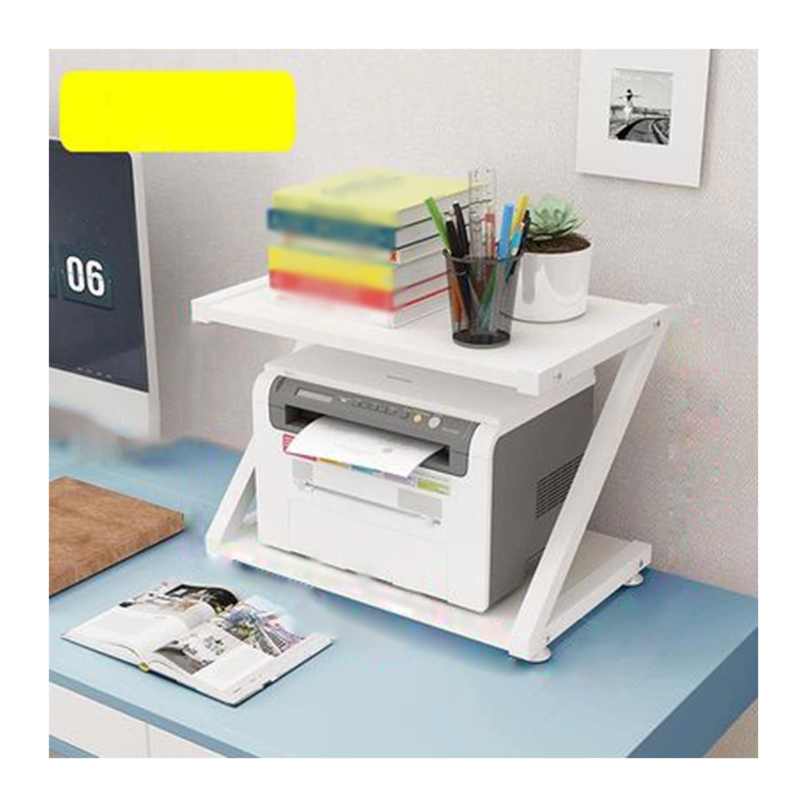 TOMYEUS Heavy Duty Z-Type Printer Stand - 2-Tier Desktop Storage Shelf with Steel Frame for Home & Office Use, Under Desk Printer Organizer (Large, Black) - Perfect for Workspace Organization & Printer Storage Solutions