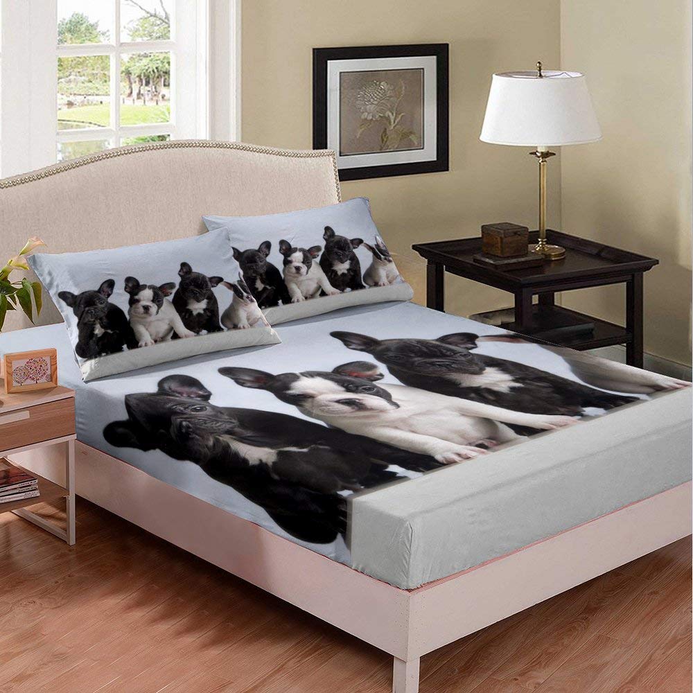 Pug Grey Dog Bed Sheet Set Twin XL - 2PCS Soft & Comfortable Dog Bedding for Puppies, Kids & Children - Perfect for Pet Beds, Cribs & Nursery Decor