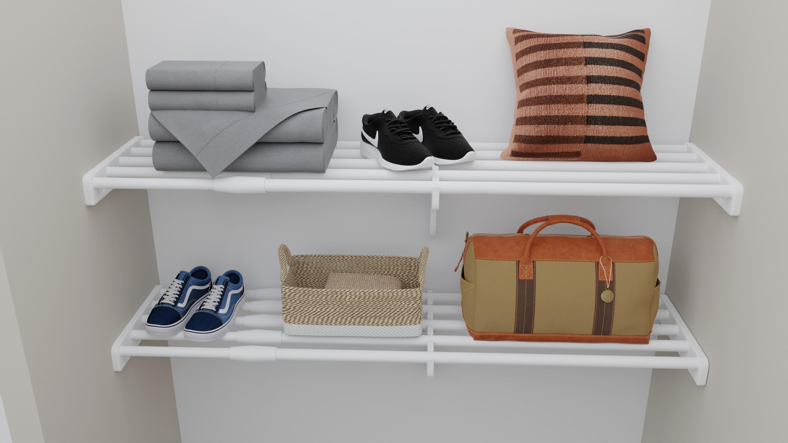 EZ Shelf - DIY Expandable Closet Shelf Organizer (No Hanging Rod Needed) - Adjustable from 40.5