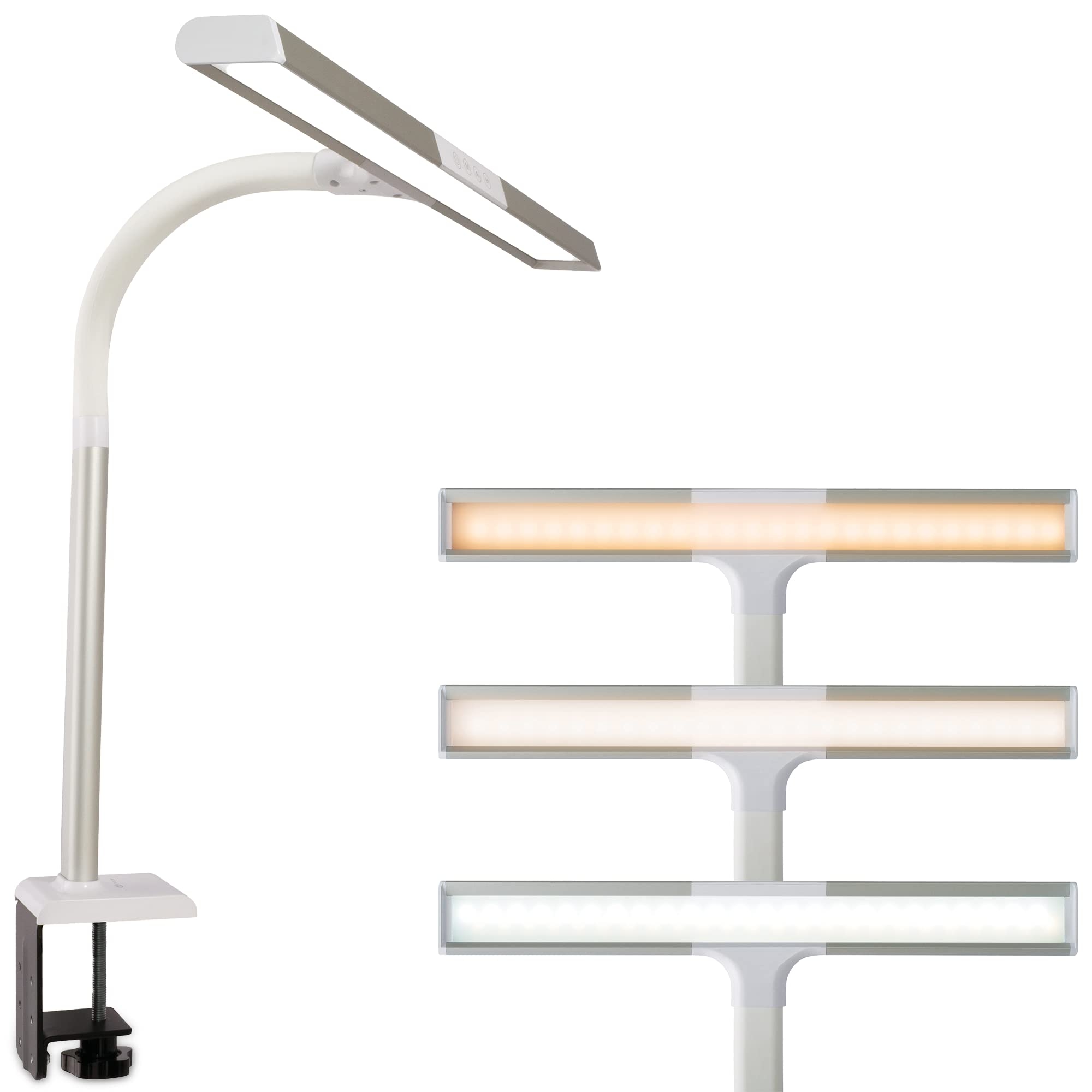 OttLite LED Desk Lamp with Sturdy Clamp - Wide Adjustable Dimmable Lighting, 5 Brightness Settings & Natural Daylight LEDs for Home Office, Computer Desk, Dorm Room, Workbench - Perfect for Reading, Studying & Crafting
