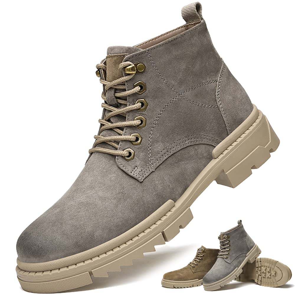 Chuikuaj Men's & Women's Suede Leather Ankle Boots - Warm Winter Snow Boots, Lightweight Combat Boots for Casual, Work & Trekking (EU 38-47) - Grey 41EU - Perfect for Outdoor Adventures & Everyday Wear