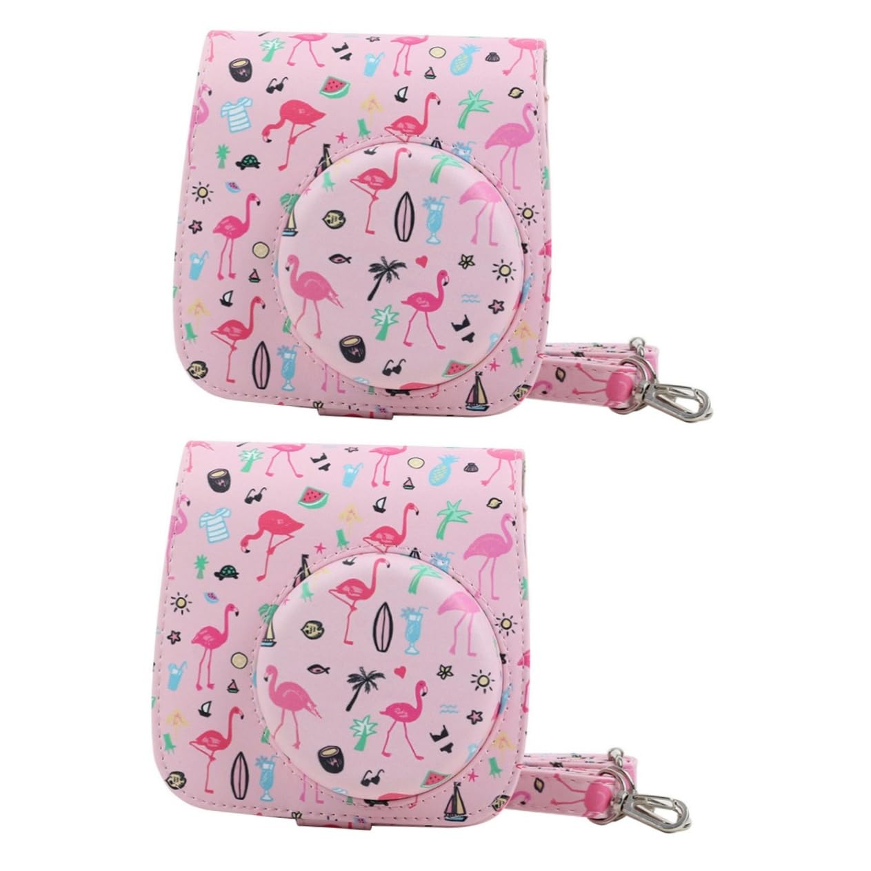 2pcs Pink Adorable Pattern Instant Camera Case Bag - Protective Cover for Fujifilm Instax Mini 9 - Perfect for Travel, Parties & Photo Shoots