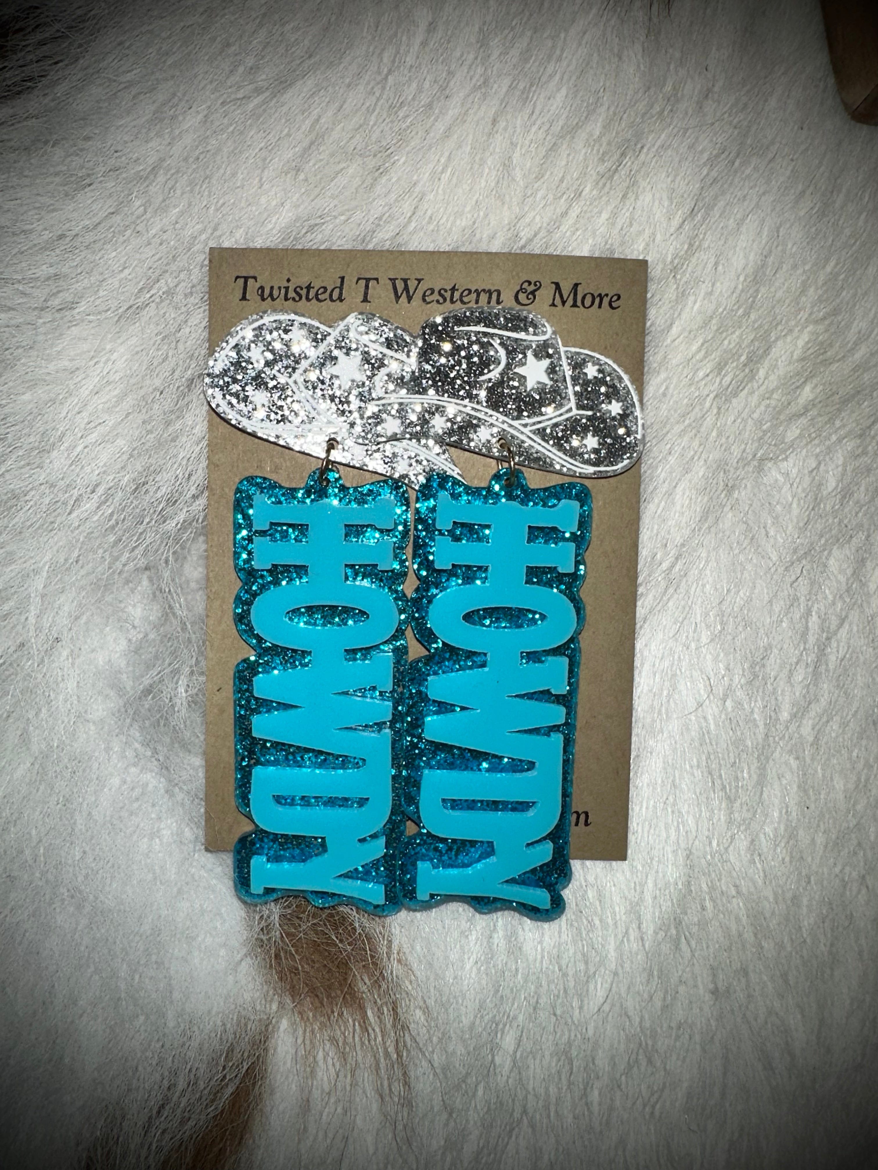 Sparkly 'Howdy' Cowgirl Hat Earrings - Western Style Dangle Earrings for Women | Perfect for Country Concerts, Rodeos & Cowgirl Themed Parties