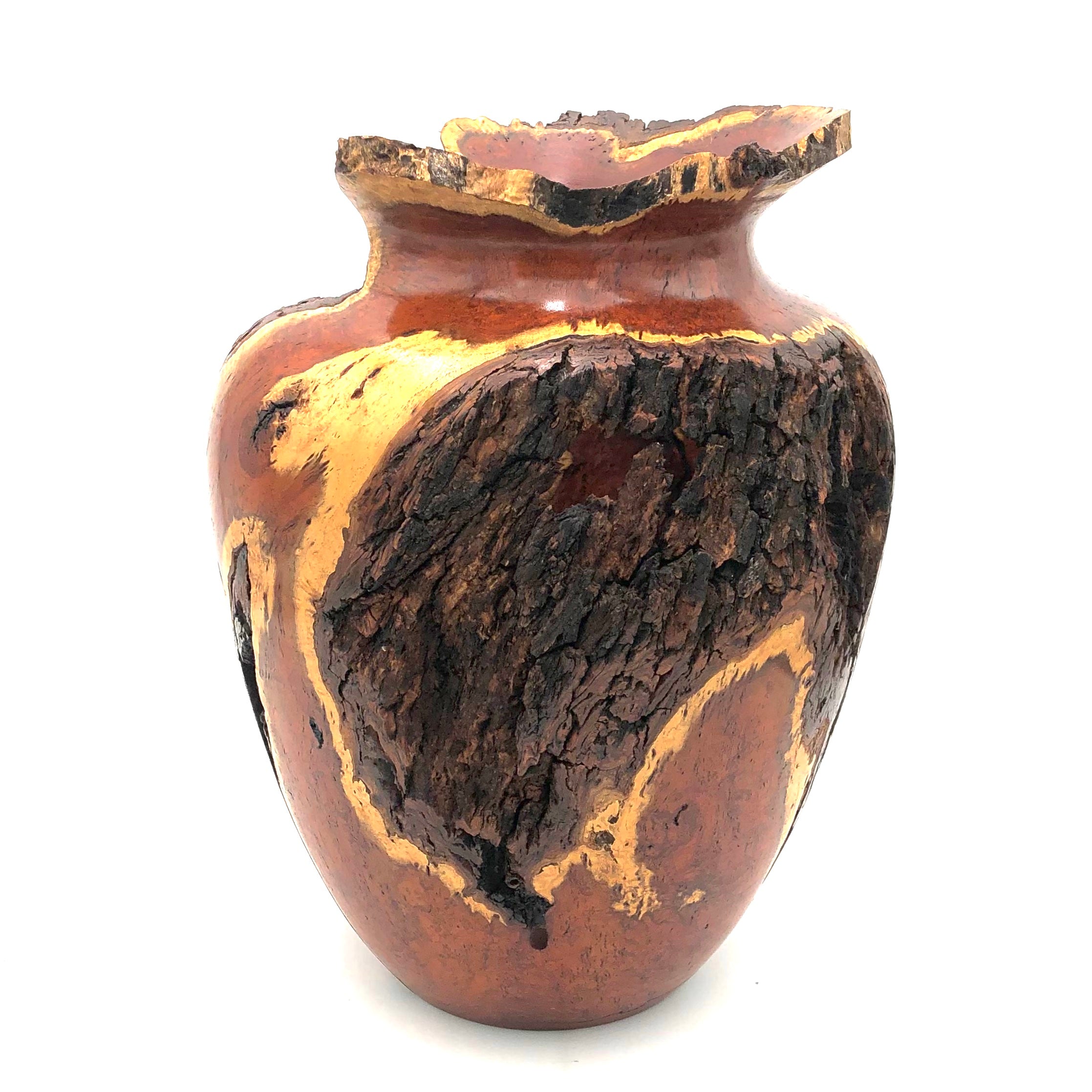 Tom Boley Handcrafted Red Oak Hollow Lathe Mesquite Burl Wood Vase - Unique Wooden Home Decor for Rustic & Modern Interiors