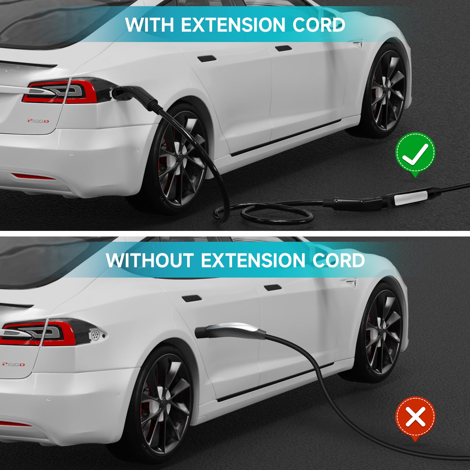 32A Tesla Charger Extension Cable - 20FT Heavy Duty EV Charging Cord for Level 1 & 2 with Storage Bag - Compatible with Tesla Models (Perfect for Home, Garage & Road Trip Charging)