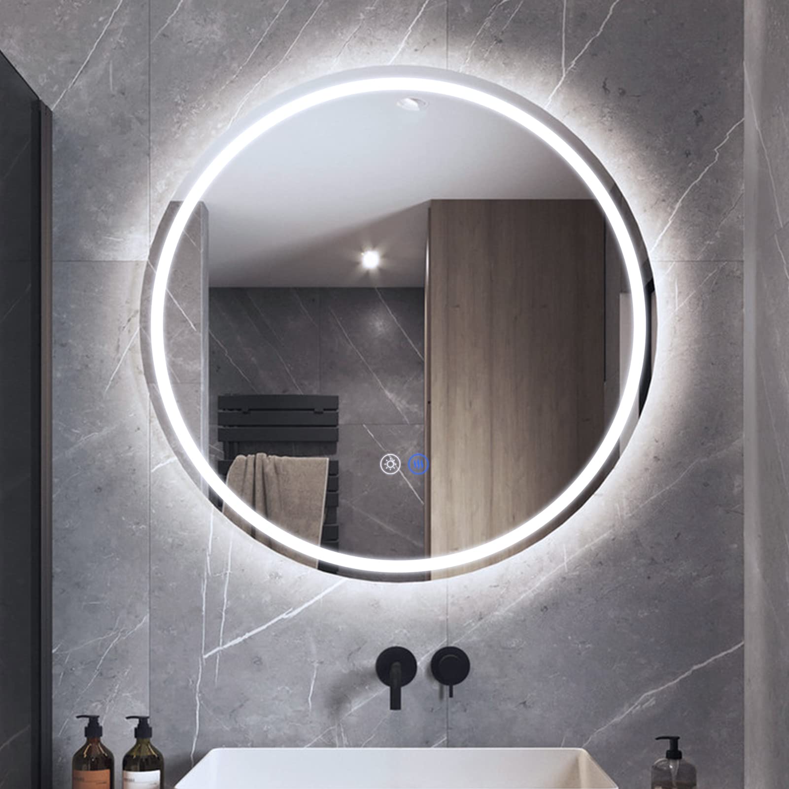 28 Inch Round LED Bathroom Mirror with Dimmable Anti-Fog Smart Lighting - Frameless Wall Mount Vanity Mirror for Makeup, Shaving & Home Decor - Waterproof Backlit HD Mirror Perfect for Bathrooms, Bedrooms & Dressing Rooms