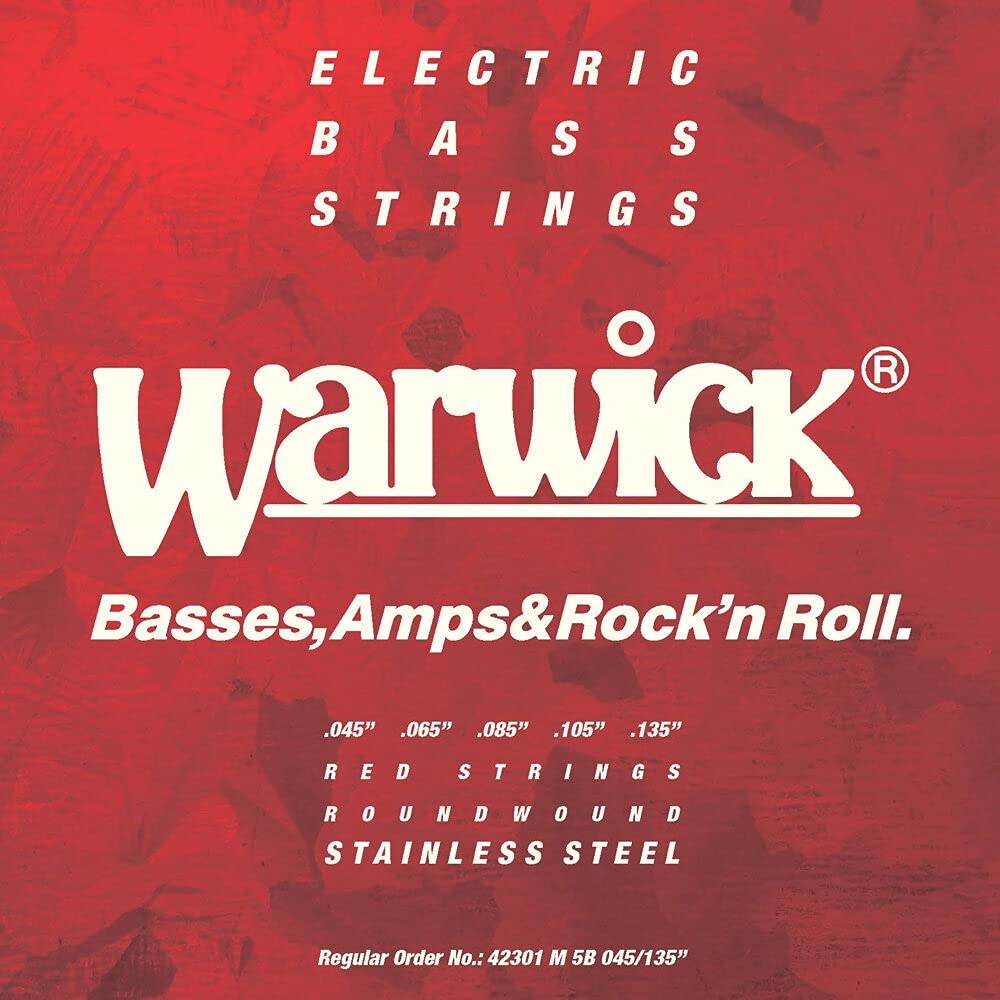 Warwick 5-String Medium Gauge Red Stainless Steel Bass Guitar Strings - Perfect for Rock, Metal & Studio Recording