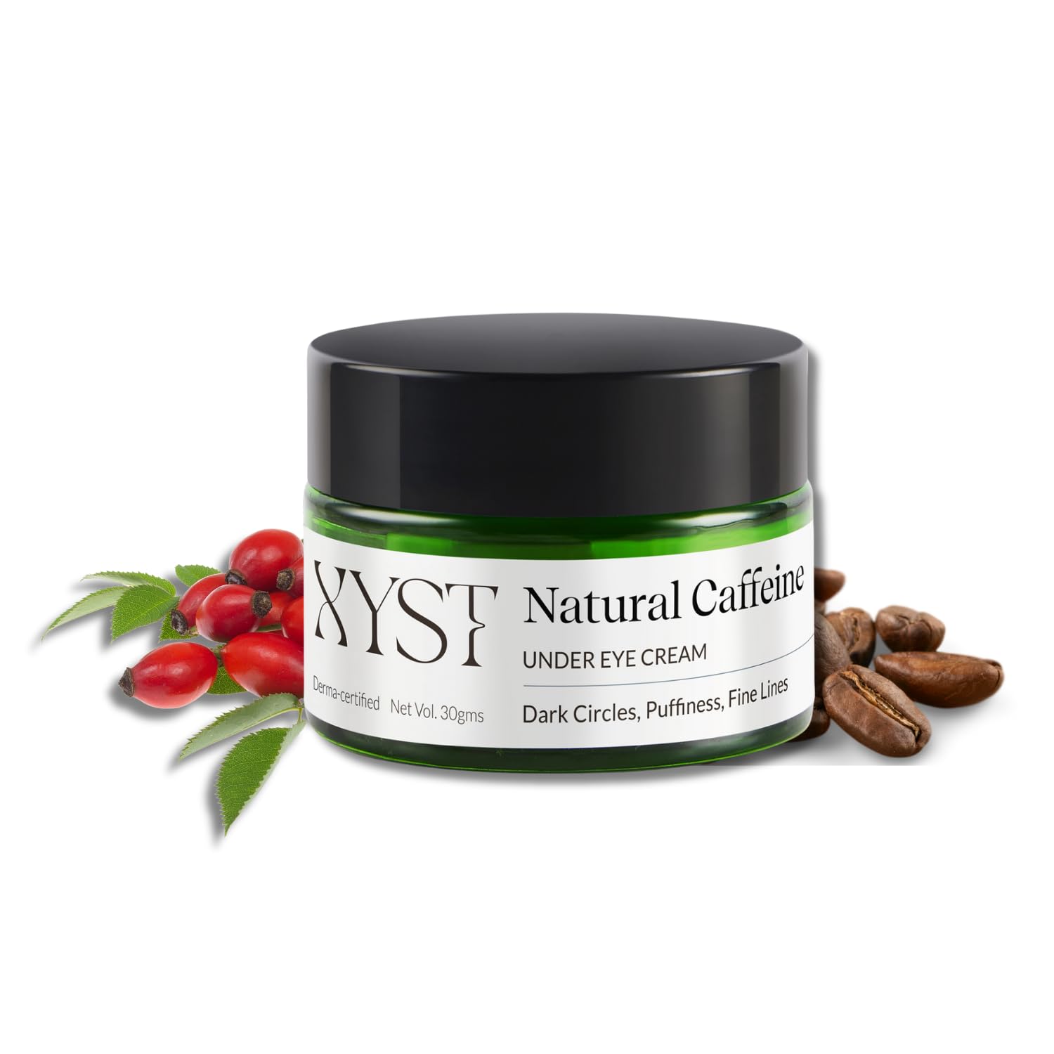 XYST Natural Caffeine Under Eye Cream for Dark Circles, Puffiness & Fine Lines - 30gm | Rosehip Oil Enriched | Derma Certified | For Women & Men All Skin Types | Reduce Eye Bags & Wrinkles for Day & Night Use
