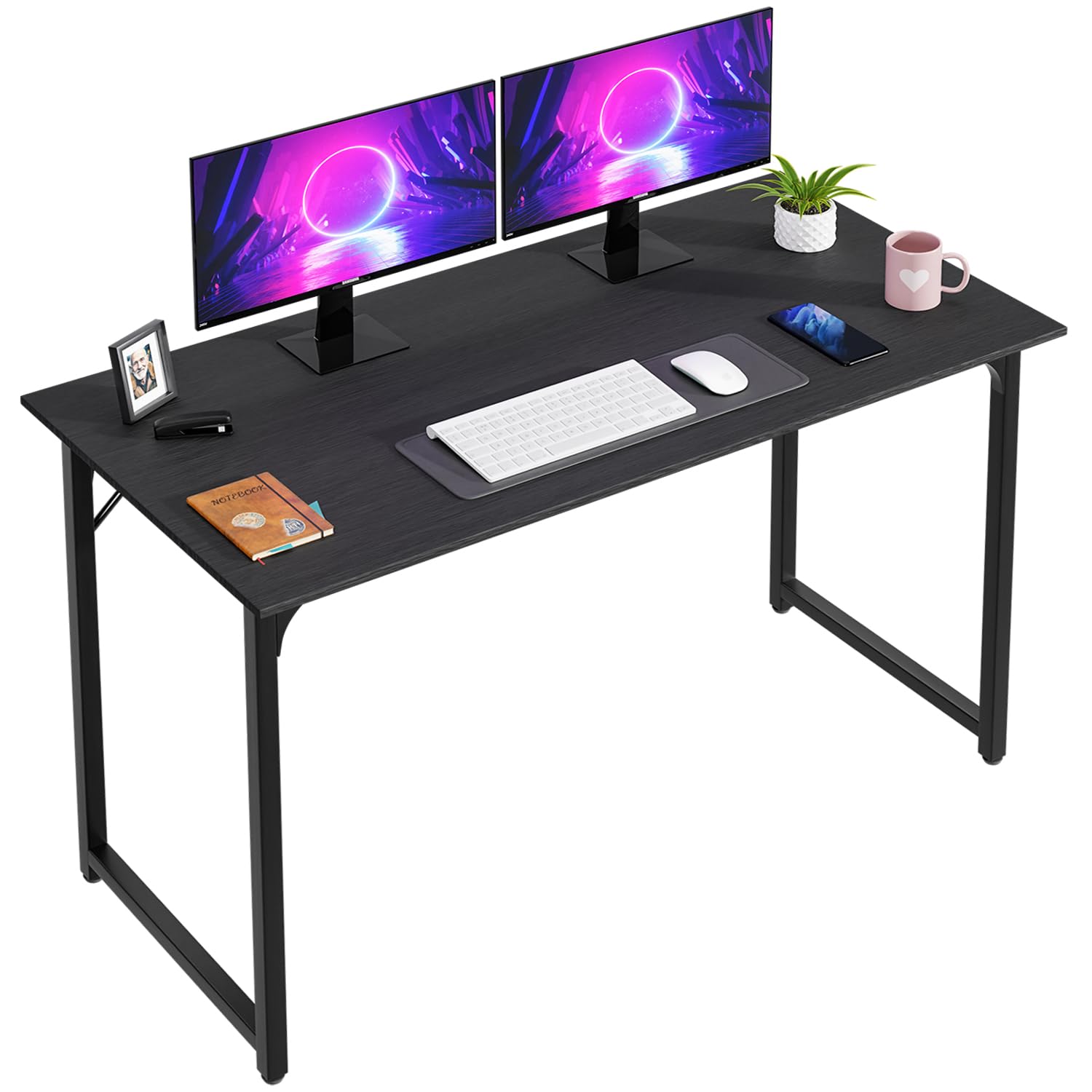 47 Inch Computer Gaming Desk - Modern Simple Style Wood & Metal Workstation for Home Office, Writing, Art & PC Use - Black (PayLessHere) | Perfect for Small Spaces, Online Classes & Remote Work