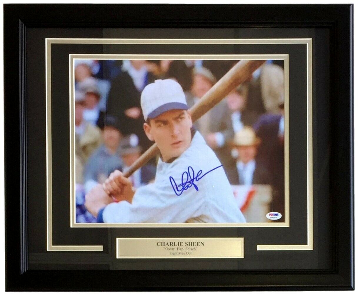 Charlie Sheen Autographed Framed 11x14 Photo - Eight Men Out Movie Memorabilia with Oscar 