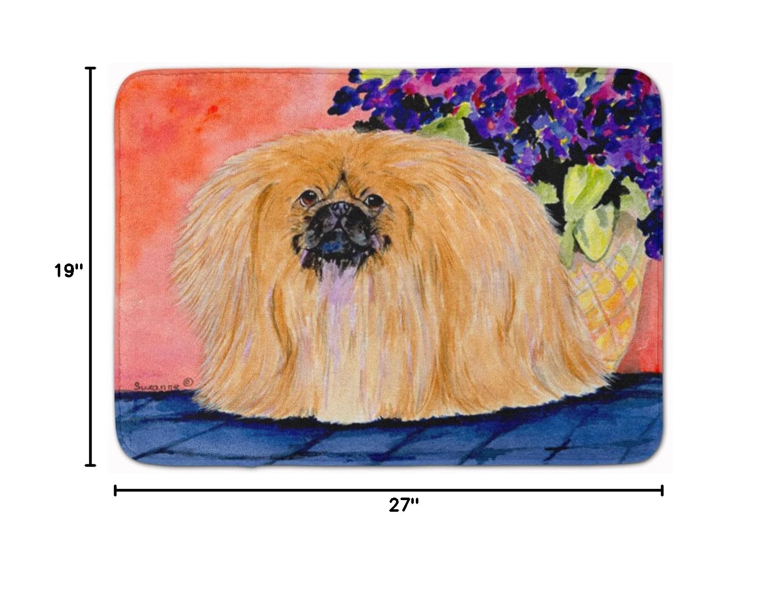 Pekingese Machine Washable Memory Foam Bath Mat - Non-Slip Quick Dry Bathroom Rug, Durable Thick Kitchen Mat with Decorative Artwork | Perfect for Bathroom Safety & Kitchen Comfort