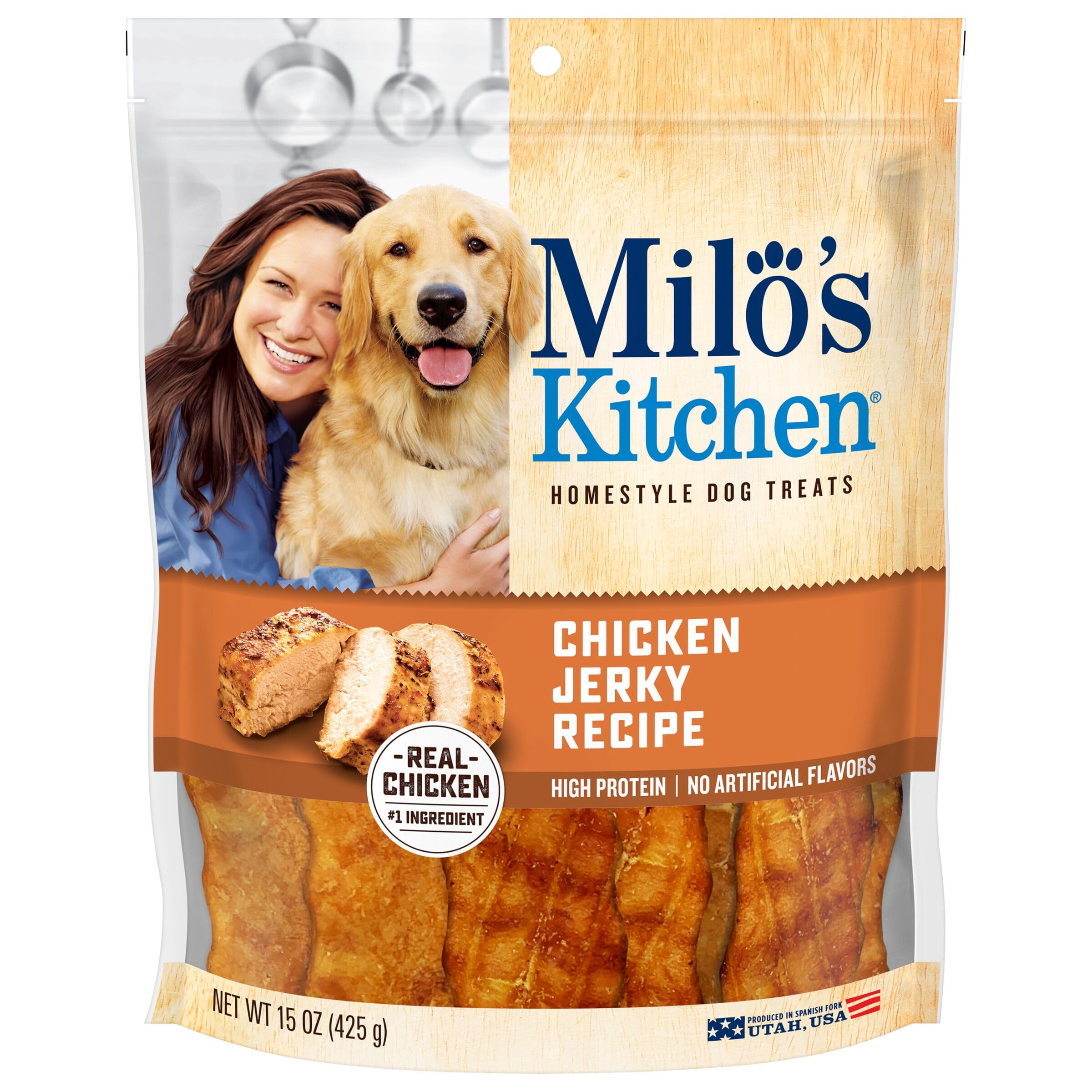 Premium Milo's Kitchen Chicken Jerky Strips for Dogs - 15oz Natural Protein Dog Treats | Grain-Free Training Rewards & Healthy Snacks for Small & Large Breeds | Perfect for Outdoor Adventures & Daily Training
