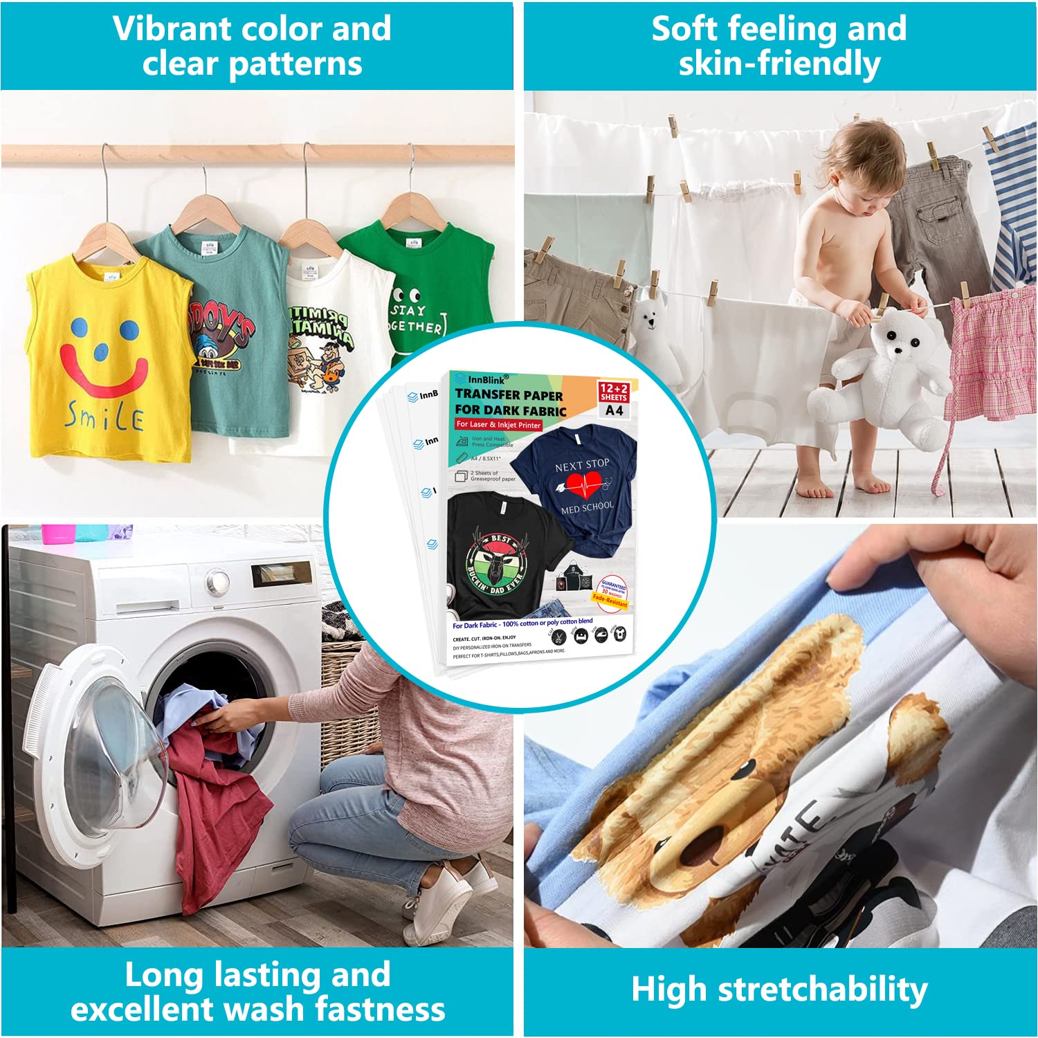 Premium Iron-On Heat Transfer Paper for Dark Fabric - 12 Sheets (8.5