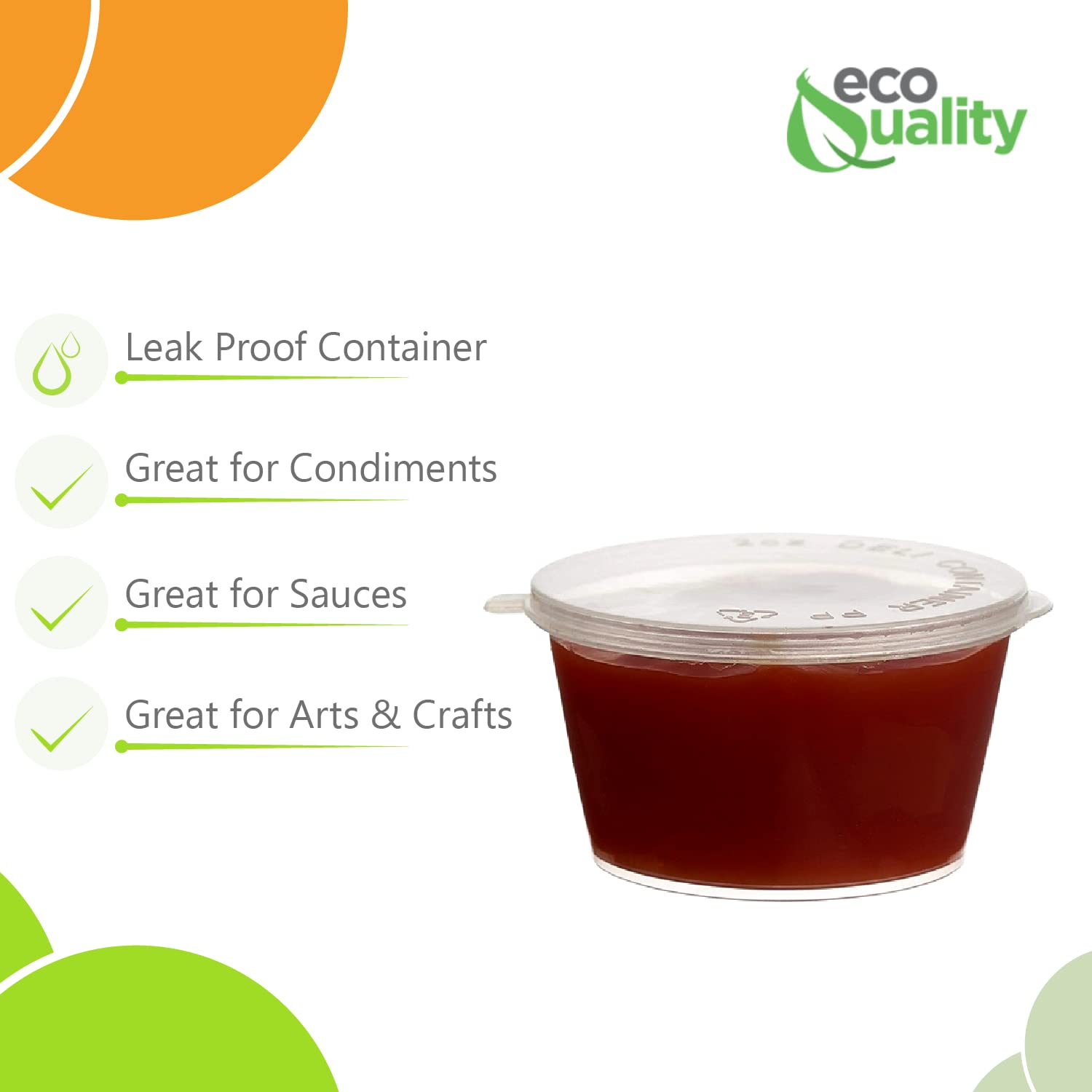 EcoQuality 5.5 Oz Leak Proof Portion Cups with Lids - BPA-Free Plastic Condiment Containers with Hinged Lids - Perfect for Sauces, Samples, Slime, Jello Shots & Food Storage (1000 Pack) - Ideal for Restaurants, Catering, Parties & Home Use