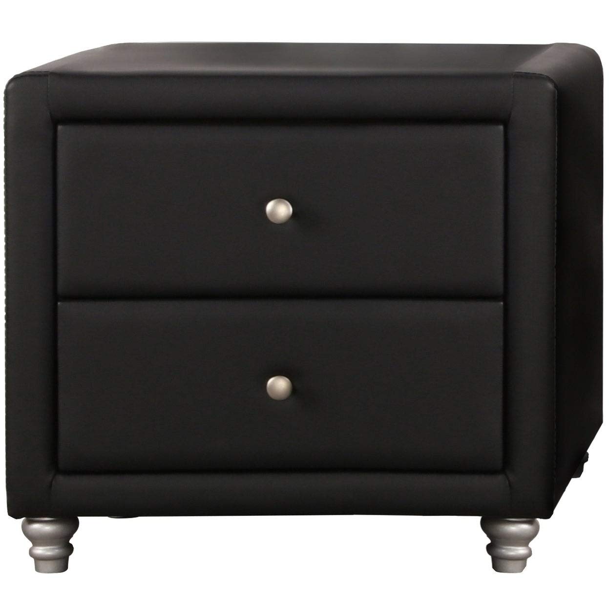 Modern Black Faux Leather Upholstered 2-Drawer Nightstand - No Tools Assembly Required | Perfect for Bedroom, Guest Room & Apartment Decor