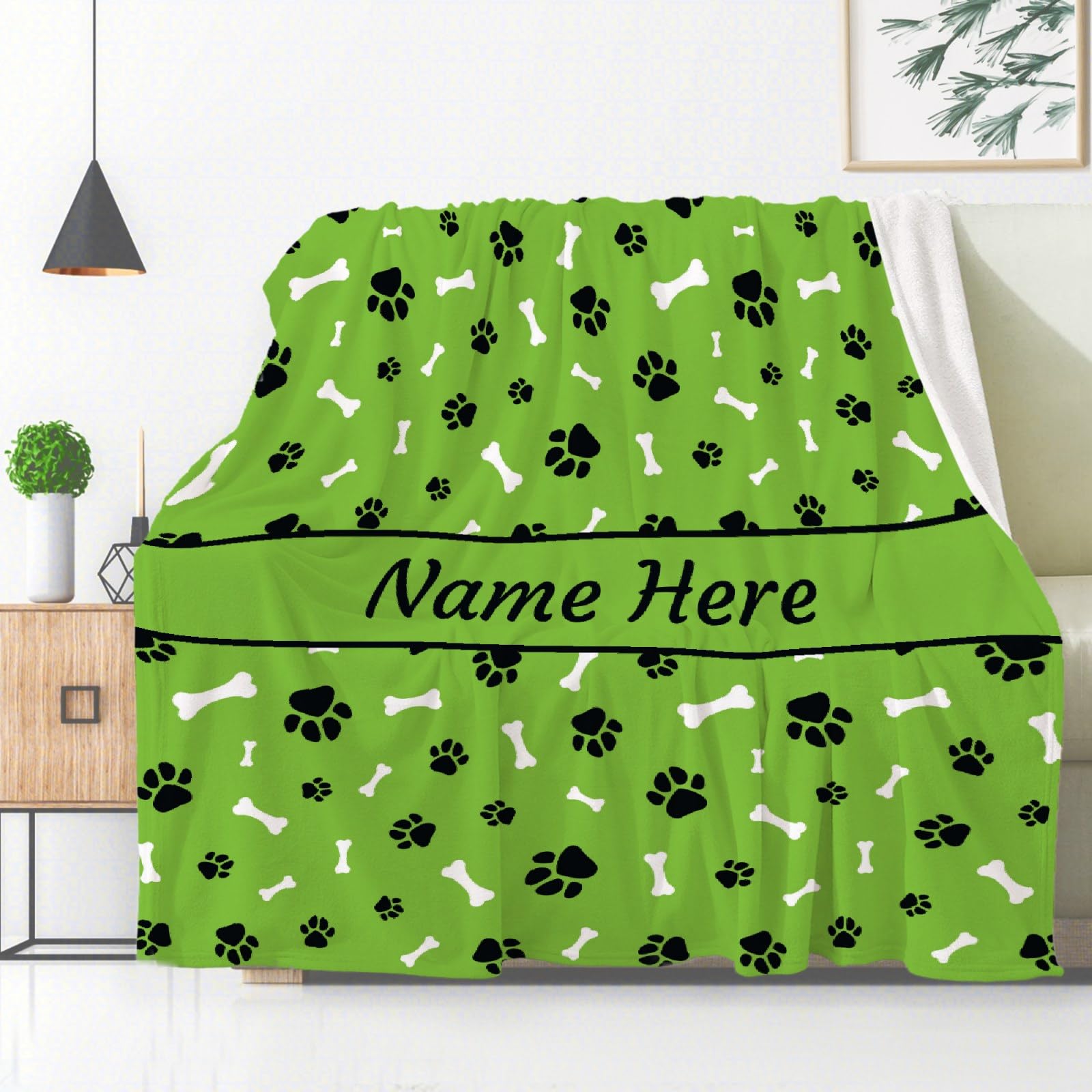 **Custom Personalized Dog Blanket with Name - Soft Cozy Fleece Pet Blanket for Puppy, Dog Lovers, Mom & Dad - Cute Paws & Bones Design - Perfect Gift for Bed, Sofa, Couch & Travel**    *(Example usage: 
