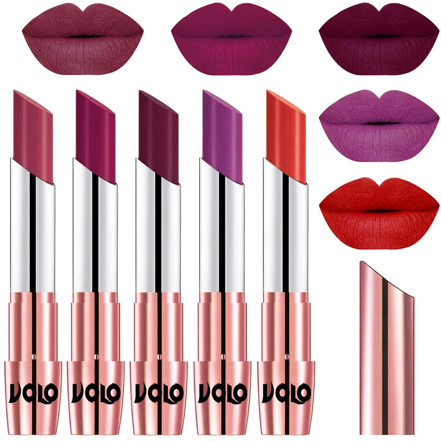 VOLO Matte Lipstick - Rose Pink, Magenta, Wine, Purple & Orange Shades | Long Lasting, Highly Pigmented Lip Color for Day & Night Wear, Parties, Dates & Special Occasions
