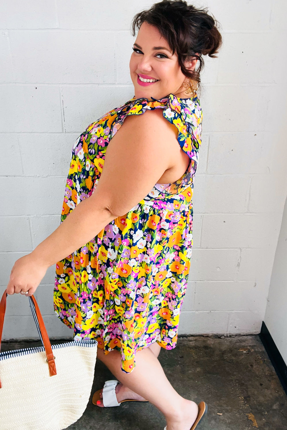Indigo & Lemon Floral Babydoll Ruffle Dress for Women - Summer Party, Beach Vacation & Date Night Outfit