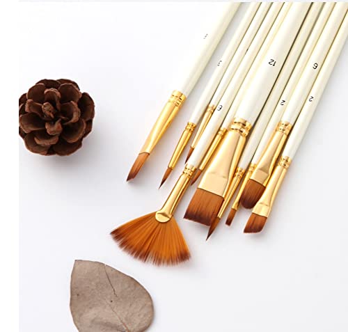 Premium 10-Piece Paint Brush Set - Nylon Hair & Wooden Handle for Watercolor, Oil, Acrylic Painting - Ideal for DIY Art Projects, Canvas Painting, and Professional Artwork