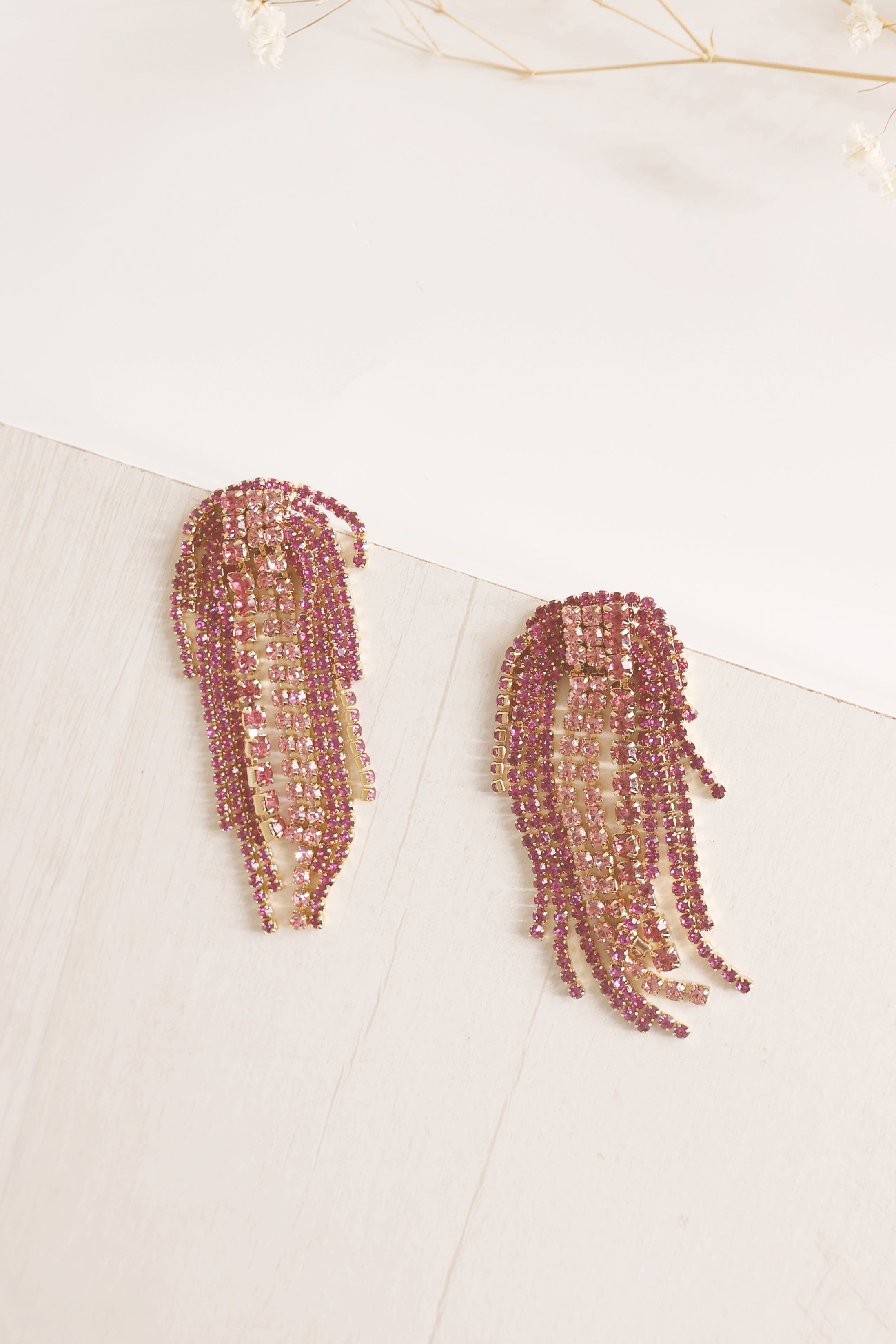Tiffany Fringe Earrings for Women - Pink Crystal Dangle Earrings | Elegant Party & Wedding Jewelry Gift