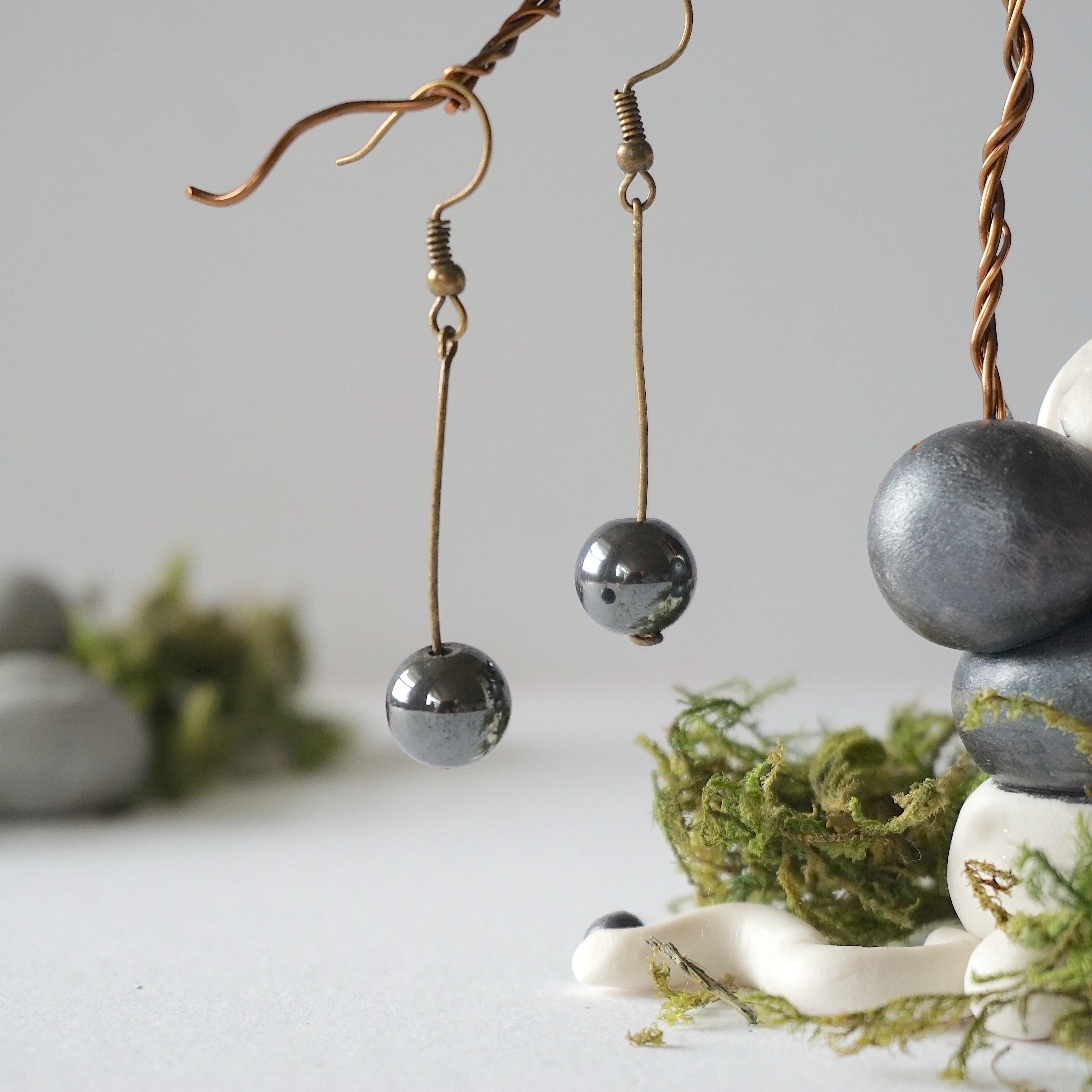 Stylish Hematite Bead Drop Earrings in Antique Bronze - Perfect for Casual Wear, Office & Evening Outfits