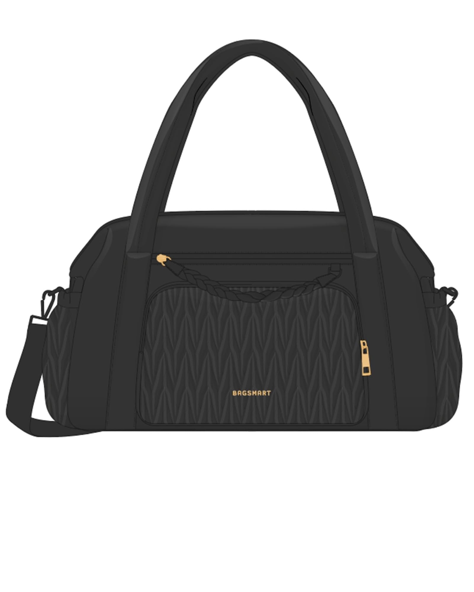 BAGSMART Quilted Duffle Bag for Women - Large Weekender Overnight Gym Travel Carry-On Bag with Pockets, Black | Perfect for Gym, Weekend Getaways & Airplane Travel