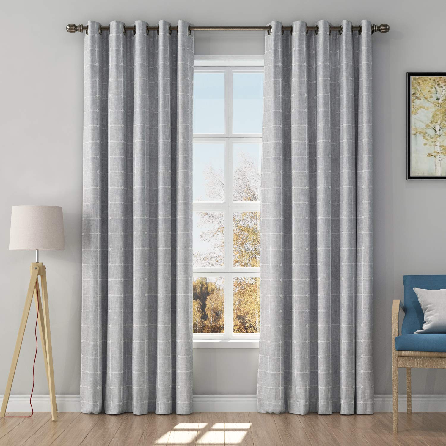 ChadMade Grey Jacquard Curtains - Geometric Pattern Blackout Window Drapes with Grommet Top (50