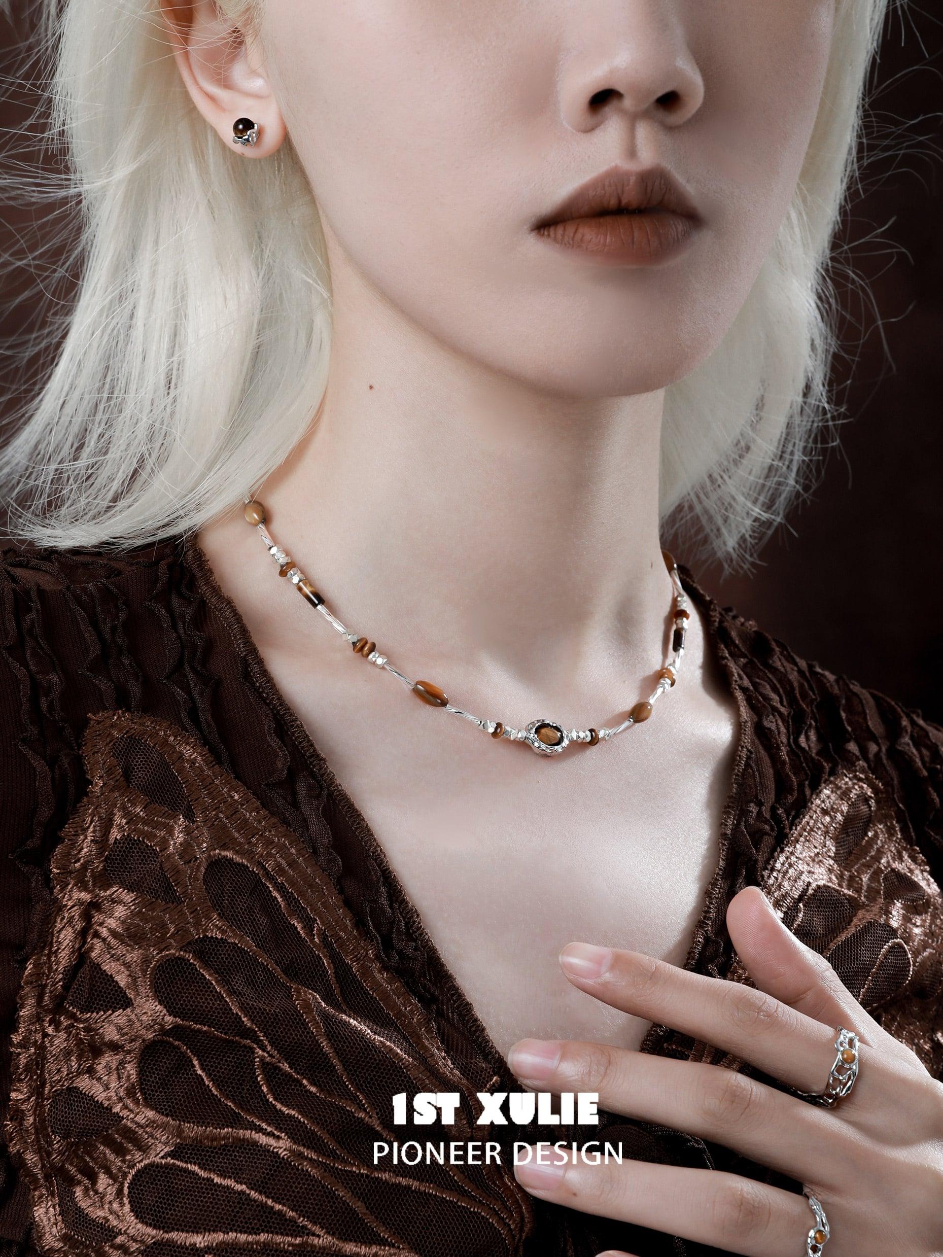 Desert Sunset S925 Sterling Silver Tiger Eye Stone Choker Necklace for Women - Elegant Boho Jewelry Gift for Birthday, Wedding & Everyday Wear