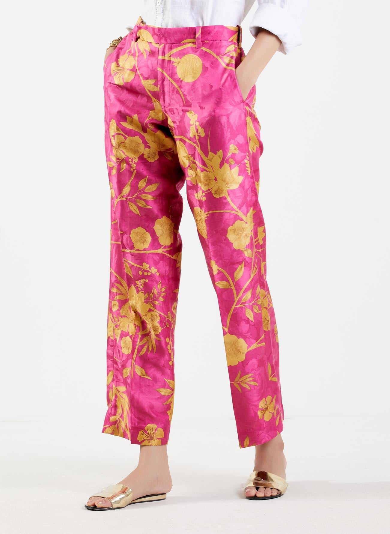 Straight Fit Trousers for Women - Luxury Silk Damask Fabric - Comfortable & Elegant Pants for Office, Party & Special Occasions